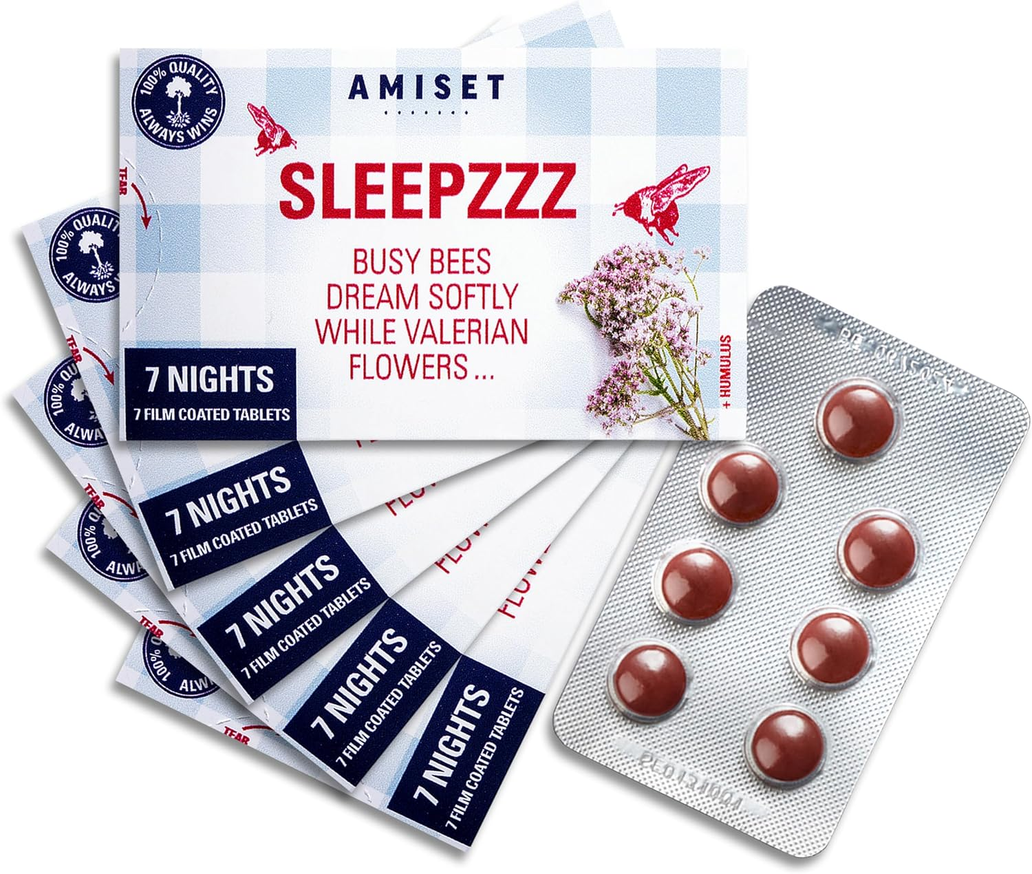 SLEEPZZZ &reg; Melatonin Free Sleep Supplement, 35 Tablets (5-Pack) - Magnesium Glycinate Alternative, Melatonin Gummies Alternative, Sleep Aid with Valerian, Hop and Gentian, Sleep Tablets for Adults image number 1