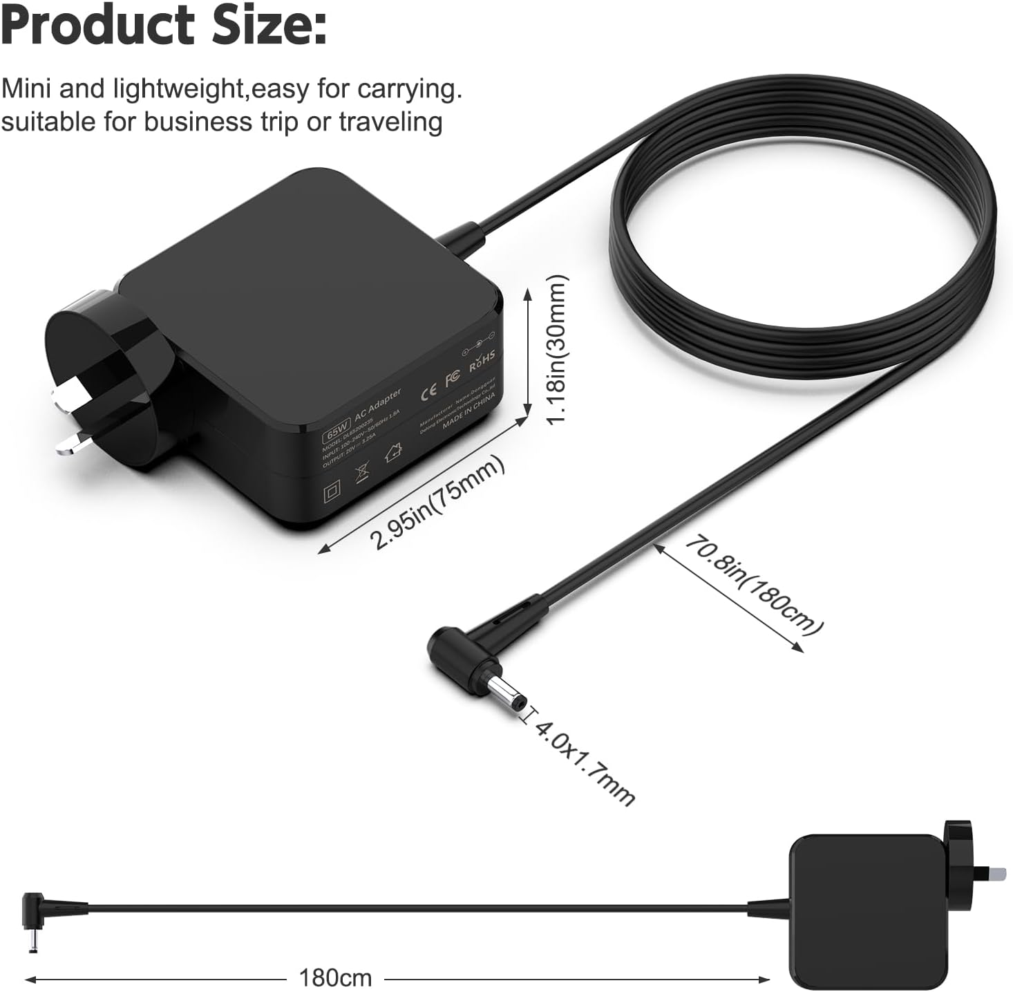 Charger for Lenovo Laptop 65W Power Adapter for Lenovo Ideapad 3 5 310 310S 320 320S 330 330S S145 S340 S540 V155 V145 L340 C340 Flex 4 5 6 Yoga 510 520 720 Adlx65Clge2A Adlx65Ccge2A [4.0Mm*1.7Mm] image number 3