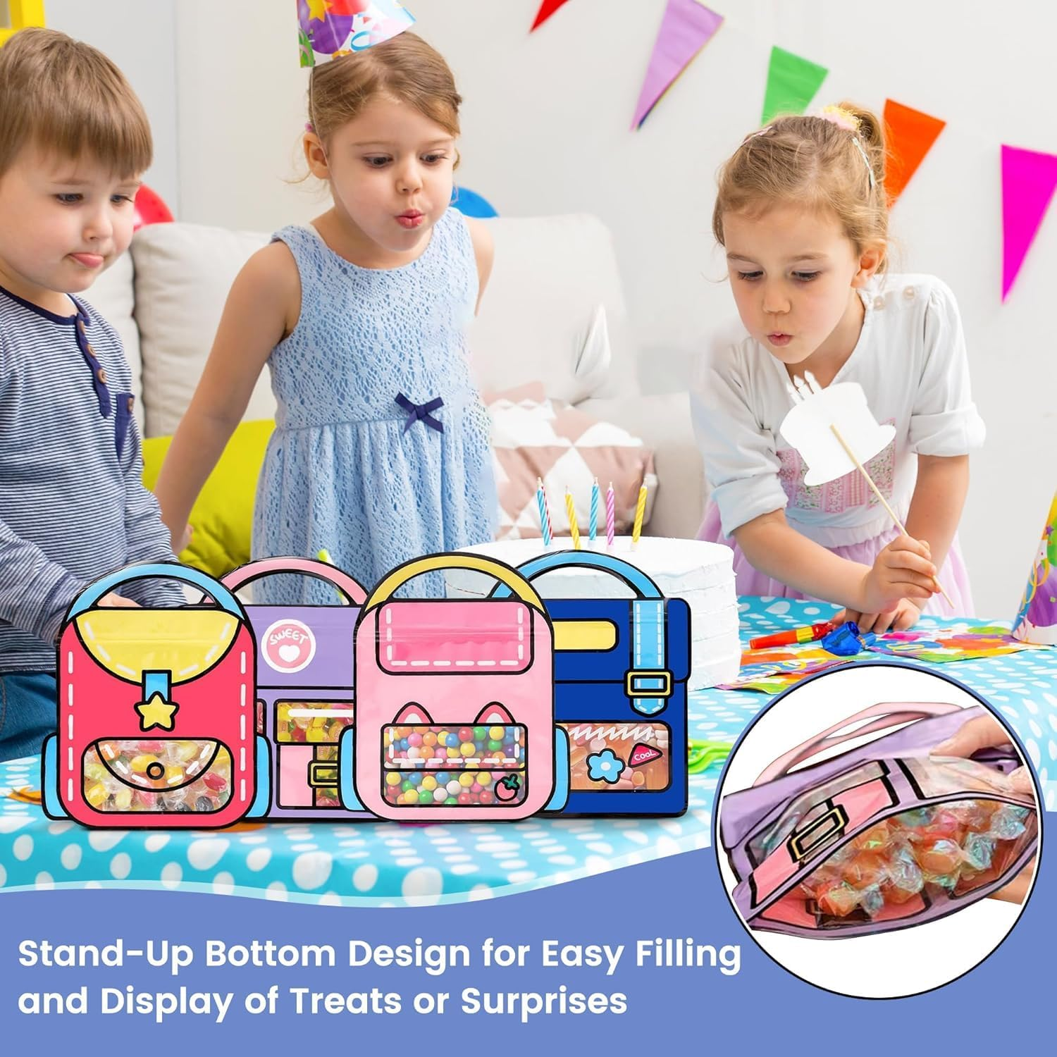 20 Pcs Reusable Party Favour Bags - Print with Handles | Ziplock Eco Goodie Bags for Birthdays, Beach Parties & Bush,Christmas Halloween Candy Bags image number 1