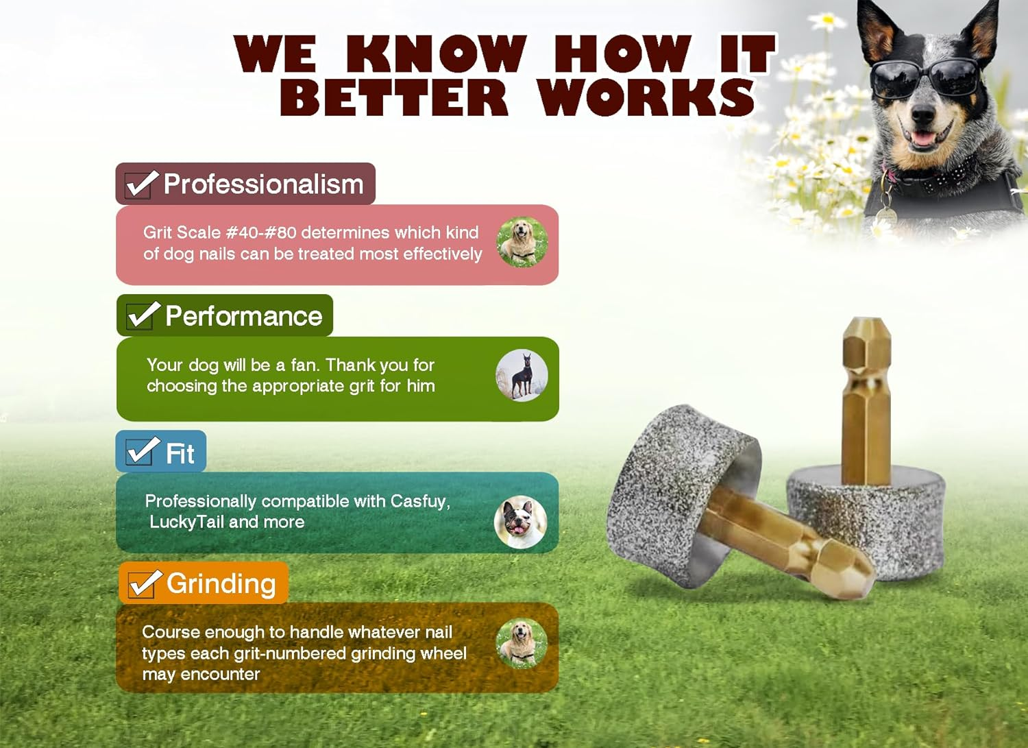 2 Pack Replacement Grinding Wheels/Heads/Bits for Casfuy All Models (Except N90), Luckytail and Most Brands' Cat/Pet/Dog Nail Grinders, Highly Efficient, Safe and Reliable image number 3