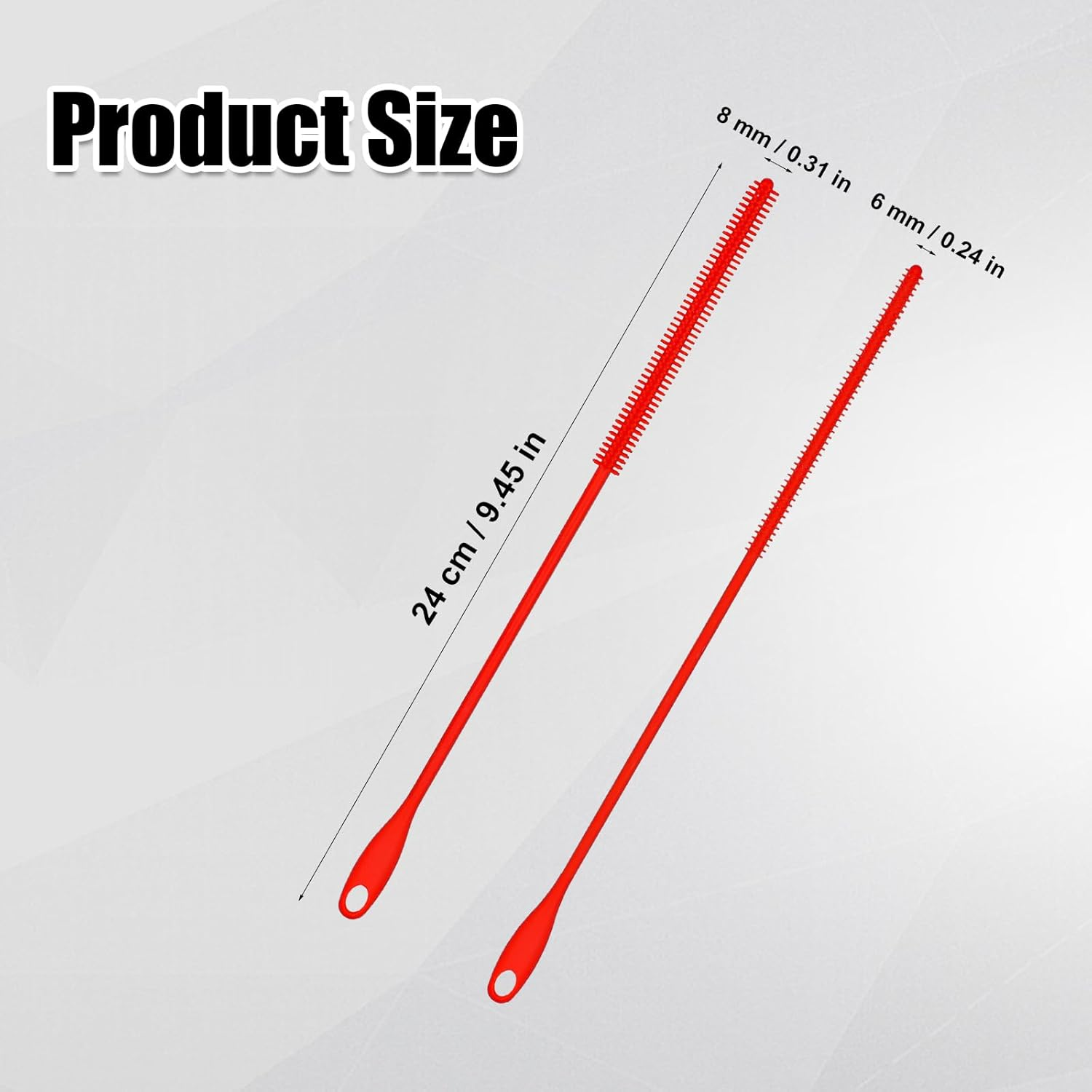 2Pcs Silicone Straw Brushes, Extra Long Straw Cleaning Brush Reusable Travel Drinking Bottle Straw Cleaner Bendable Crevice Brush Pipe Cleaners for Smoothie Straw Washing, Red (6Mm+8Mm) image number 2