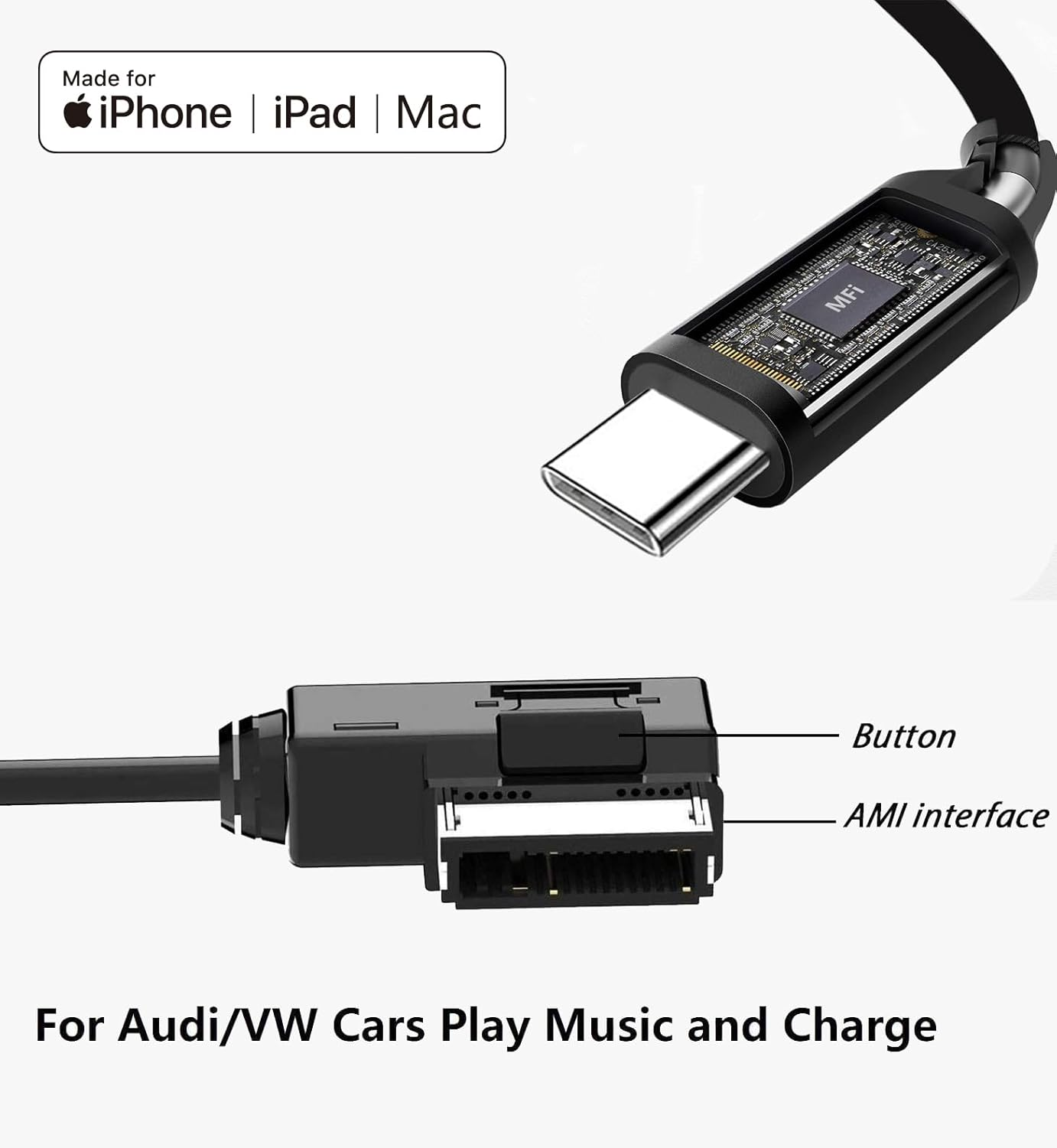 Hatuge USB C to AMI MMI Aux Cable for Apple Iphone 15 Compatible with Audi A3/A4/A5/A6/A7/A8/S4/S6/S8/Q5/Q7/R8/TT, USB-C to Car Aux Interface Dongle Compatible for VW CC Magotan (3.3FT) image number 5