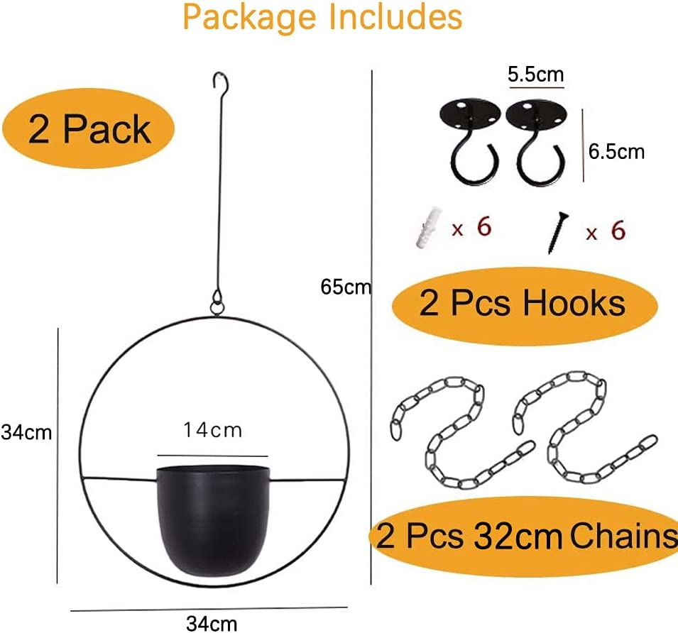2 Pcs Hanging Planters for Indoor and Outdoor Plants with Hooks and Chains Metal Modern Wall and Ceiling Planter Minimalist Flower Pot Hold Planters Hanger for Home Decor image number 6