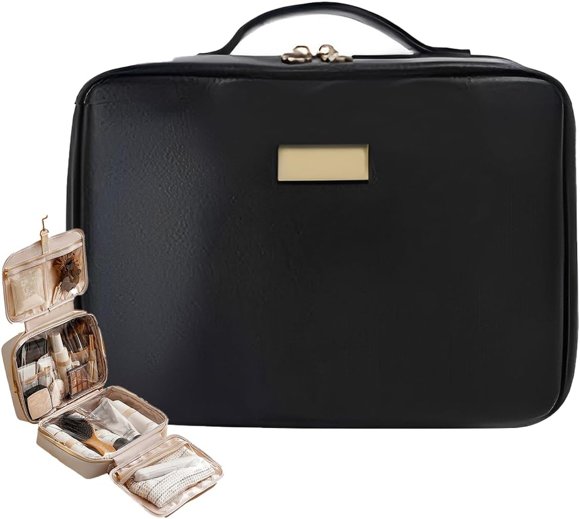 DDPOND Portable Large Capacity Cosmetic Bag, Skincare Products, Makeup Brush Storage, Double Layer (White)