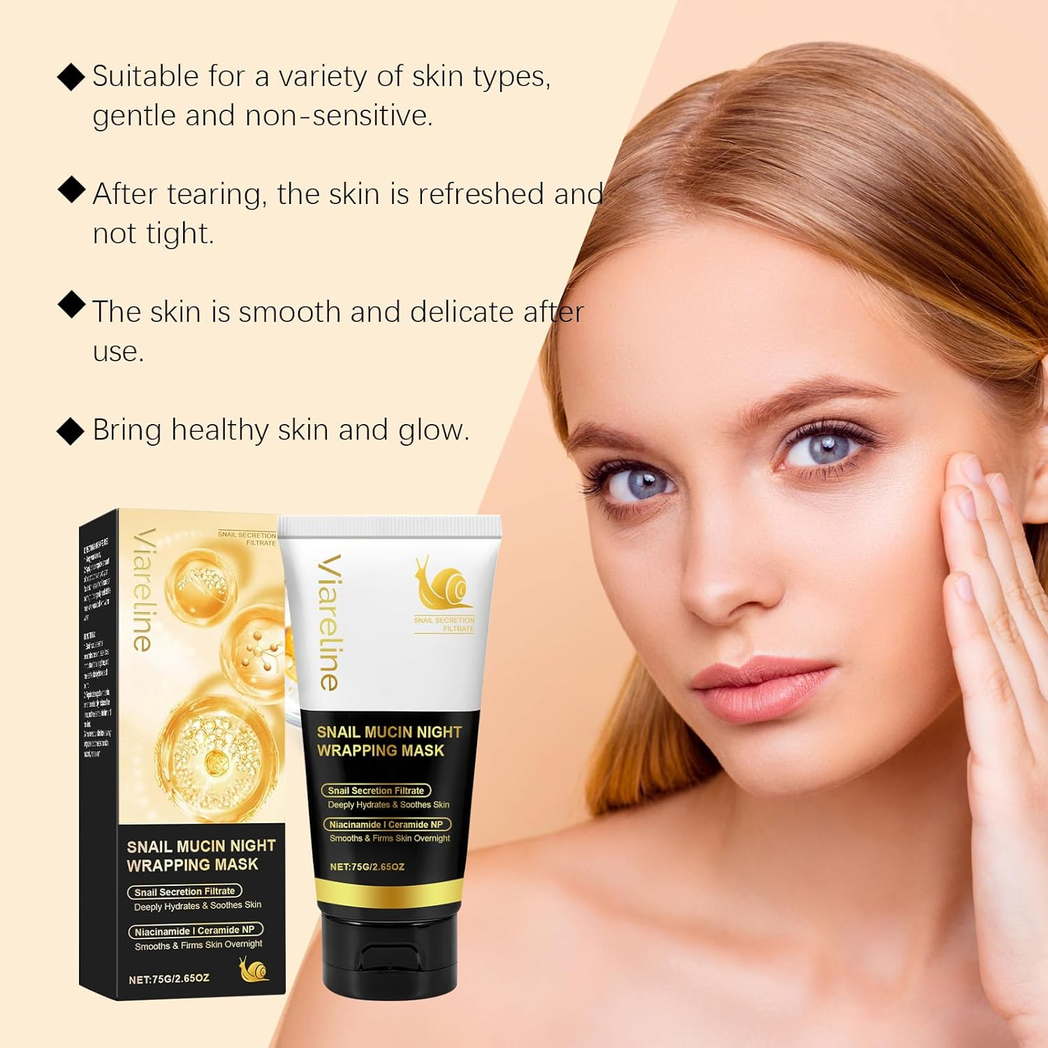 Snail Mucin Night Wrapping Mask, Deep Cleansing and Moisturising Face Mask, 75G image number 3