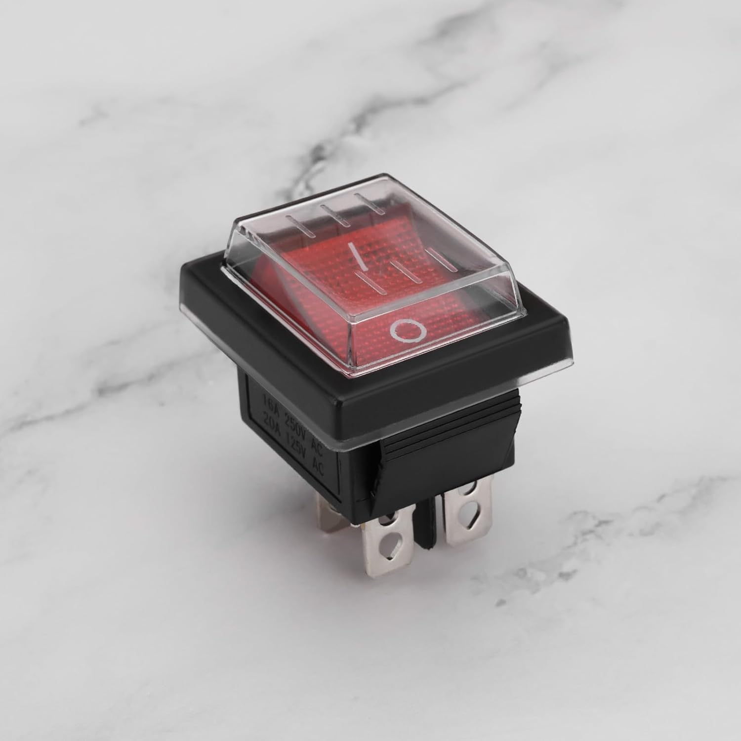 Emagtech 4Ocs 16A 250V Waterproof Rocker Arm Self Locking Power Switch 4Pin 2 Position Switch with Dust Cover LED Light Toggle Switch for Car and Vessel Red and Black image number 6