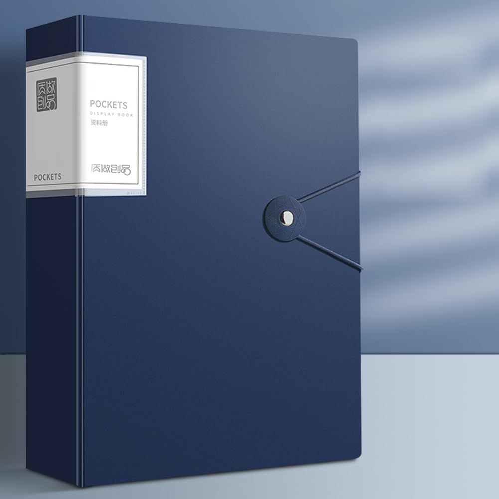 A4 100 Pockets 200/Sides Display Book Paper Document Holder, Business Presentation Book Presentation Folder Home/Office/School Document Holder (100 Pockets Blue)