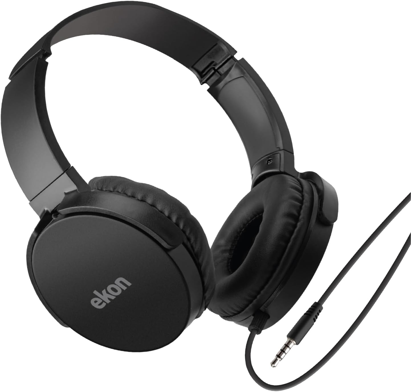 Ekon On-Ear Cable Headphones for TV, AUX Jack 3.5 Mm, 5 Metre Cable, Padded Ear Cups, Adjustable, Black image number 1