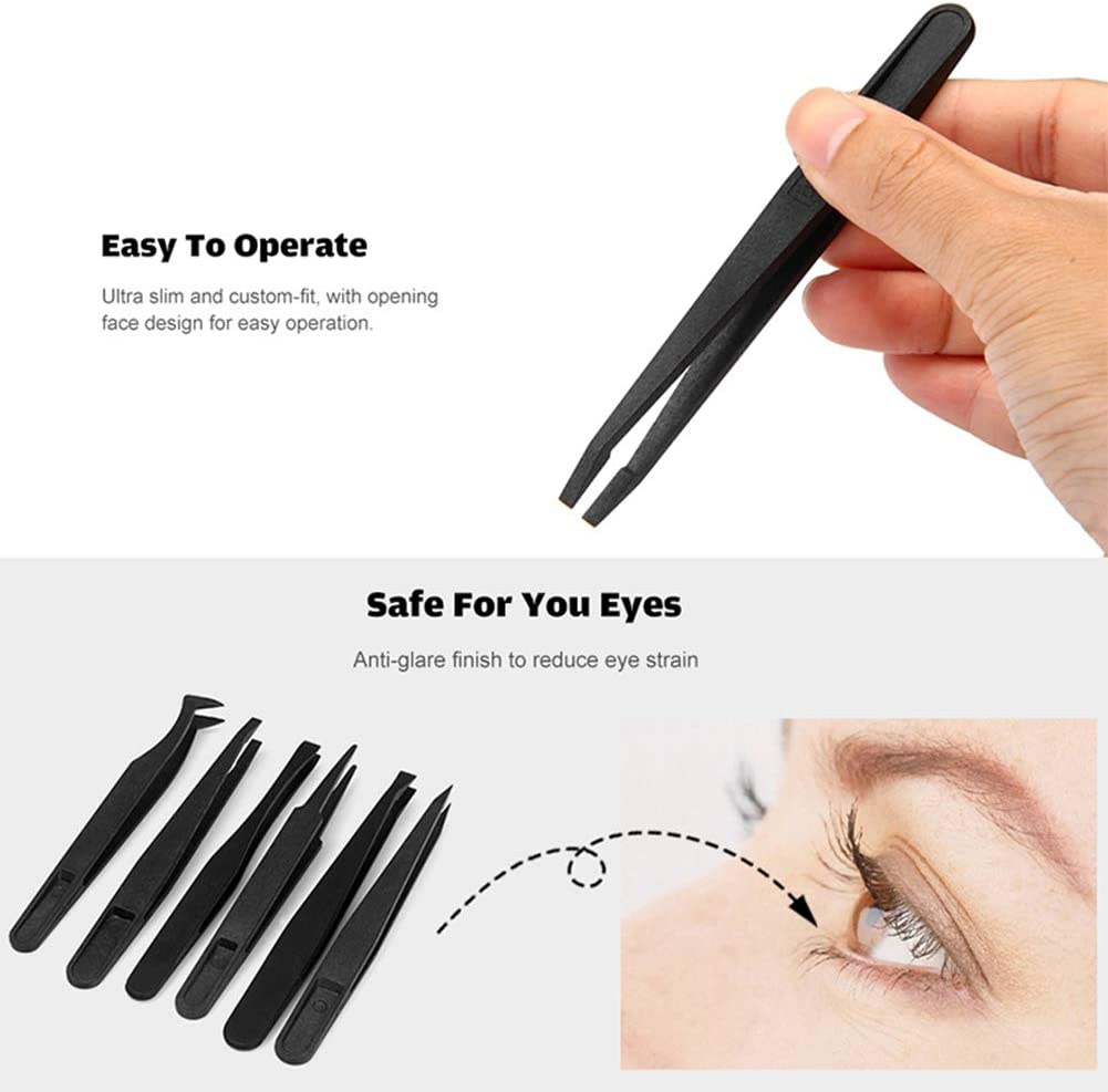 FEITA Precision Plastic Tweezers Kit - Plastic anti Static Tweezers Set Pickup Craft Electronics DIY Repair Tool - Black - 6Pcs image number 5