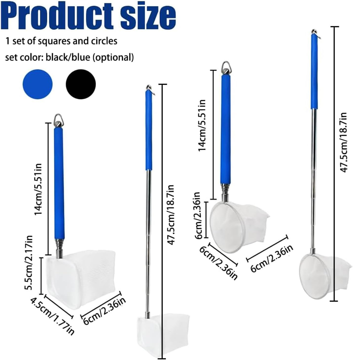 2Pcs Small Telescopic Shrimp Net, Aquarium Shrimp Net, Mini Telescopic Fish Net for Small Fish, Shrimp, Insect,Mini Telescopic Aquarium Fish Net(Square Net+Round Net) image number 5