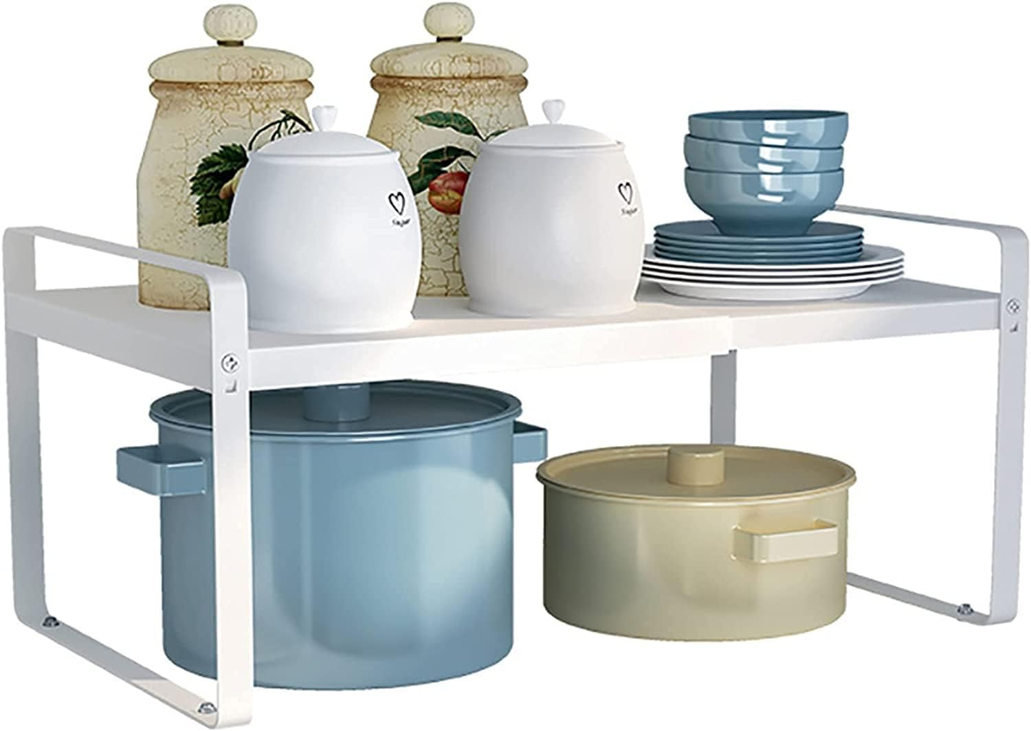 NOAEOU Expandable Countertop Organizer Shelf, Cupboard Stand Kitchen Spice Rack,Cabinet Pantry Shelf, Organization and Storage for Kitchen Bathroom (White)