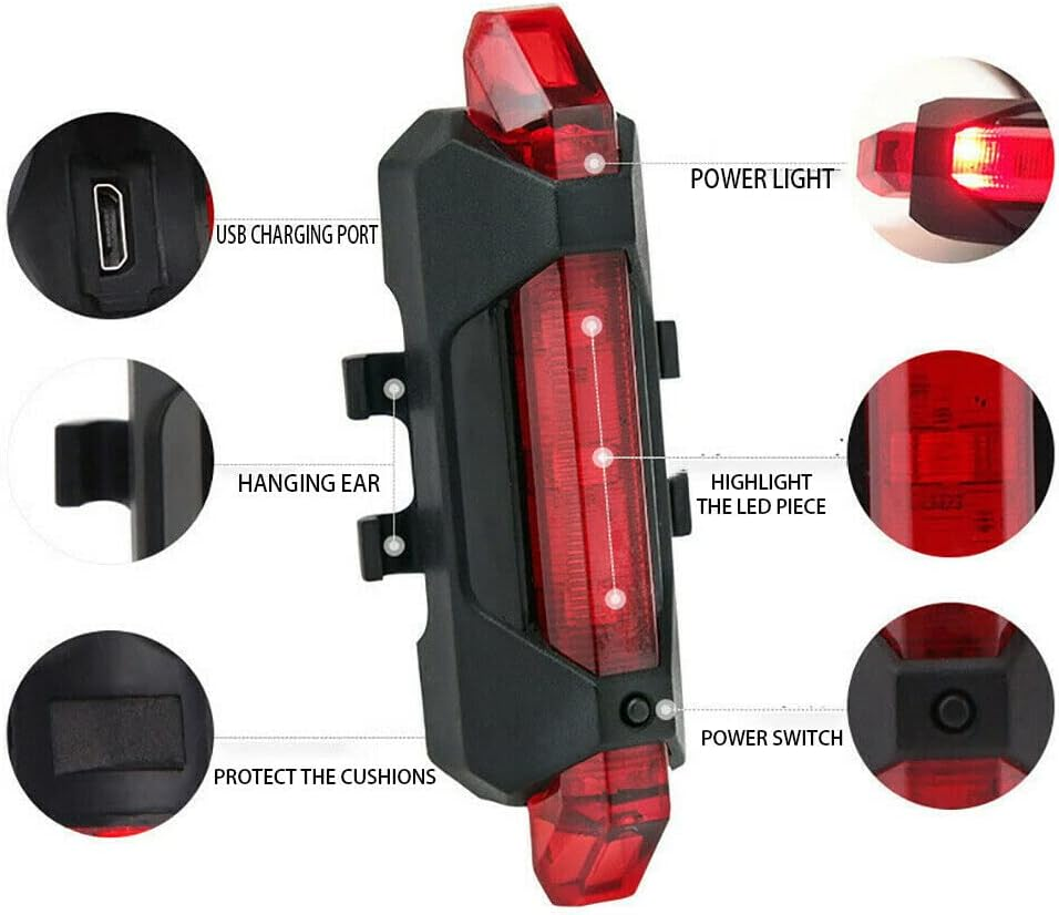 USB Rechargeable 5 Tail LED Bicycle Tail Light Warning Red image number 4
