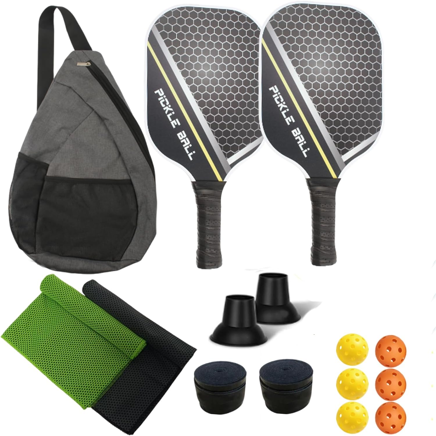 Sport Pickleball Paddles Set, Lightweight Pickleball Rackets, Honeycomb Core Carbon Fiber Surface, 2 Pickleball Paddles Pickleball Racket with 6 Balls Bag Towels Set Bag image number 4