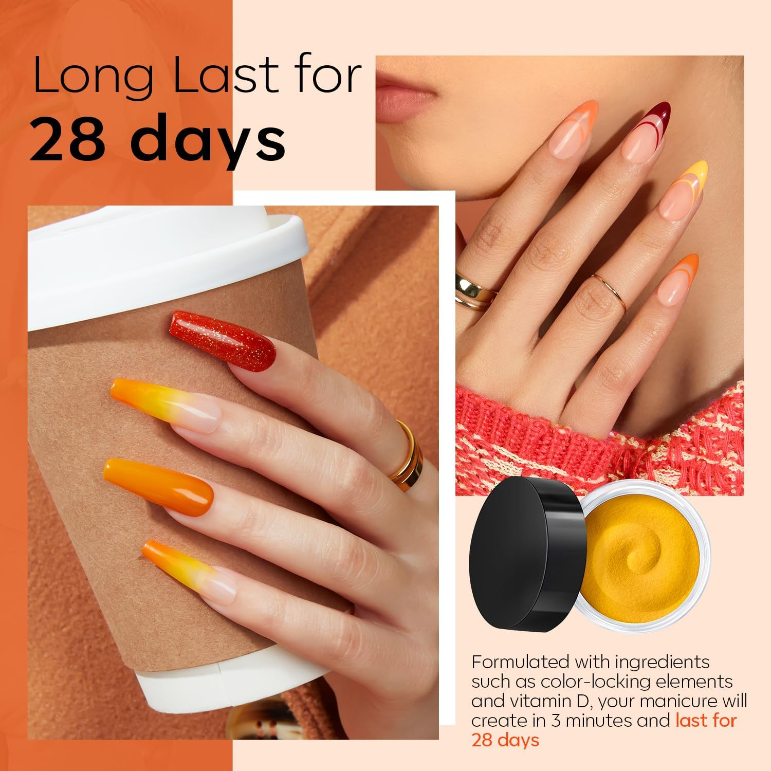 Modelones Christmas Dip Powder Nail Kit, 20 Colors Red Green Orange Dipping Powder Liquid Set Base&Top Activator for French Nail Art Salon DIY Kit image number 6