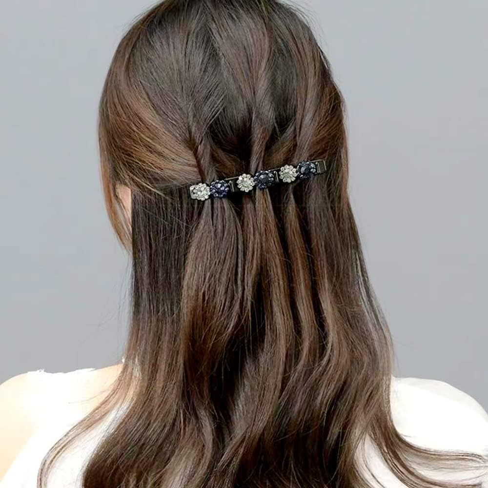 Yusier 6PCS Sparkly Rhinestone Braided Hair Clips Small Flower Hair Accessories Hair Design for Girls and Women Braided Duckbill Hair Clip with Crystal image number 6