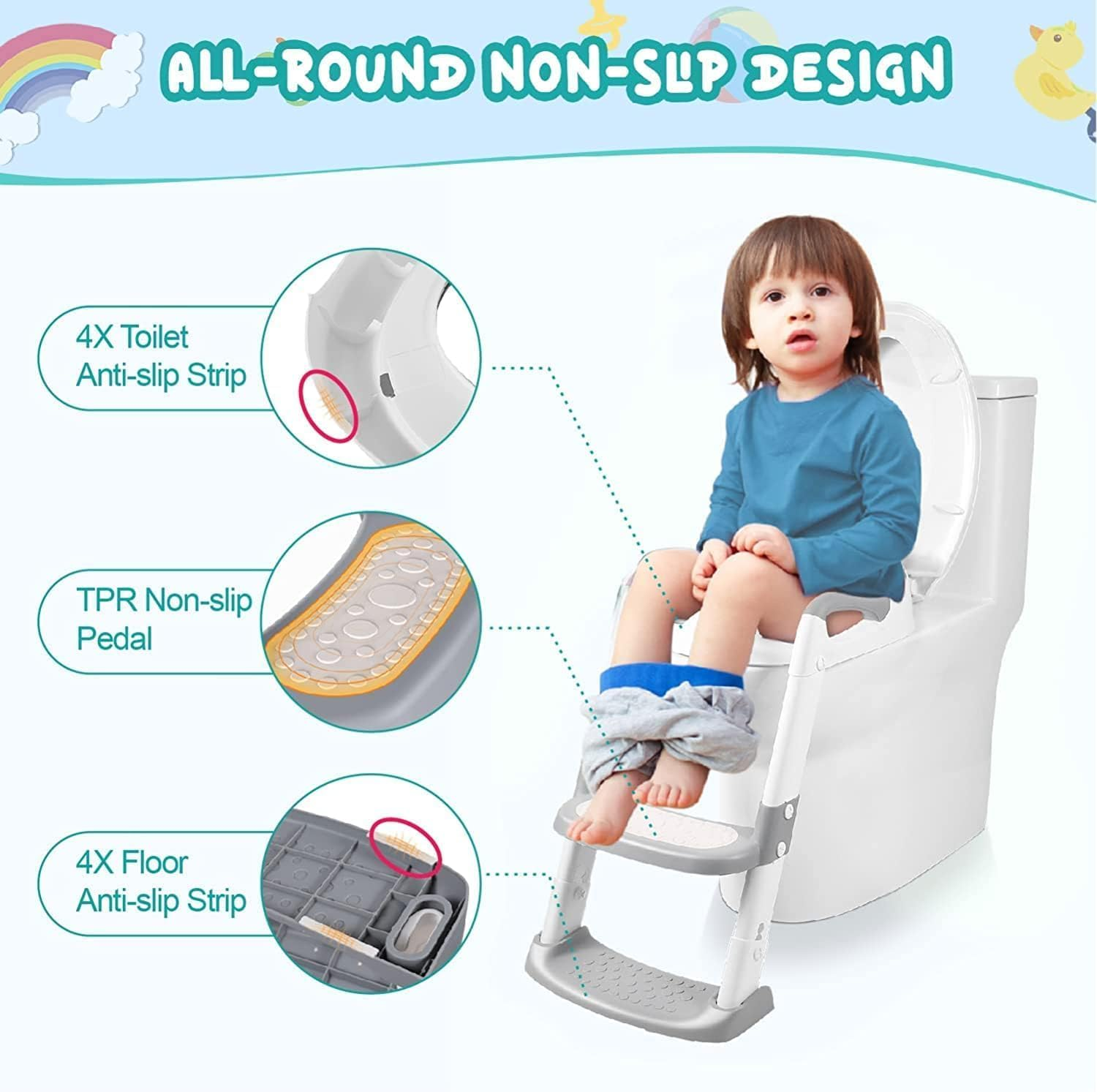 Potty Training Seat Potty Training Seat Come with Soft Seat, 5 Adjustable Height,Foldable with Handle and Splash Guard and Two Steps Ladder Seat（Pink） image number 3
