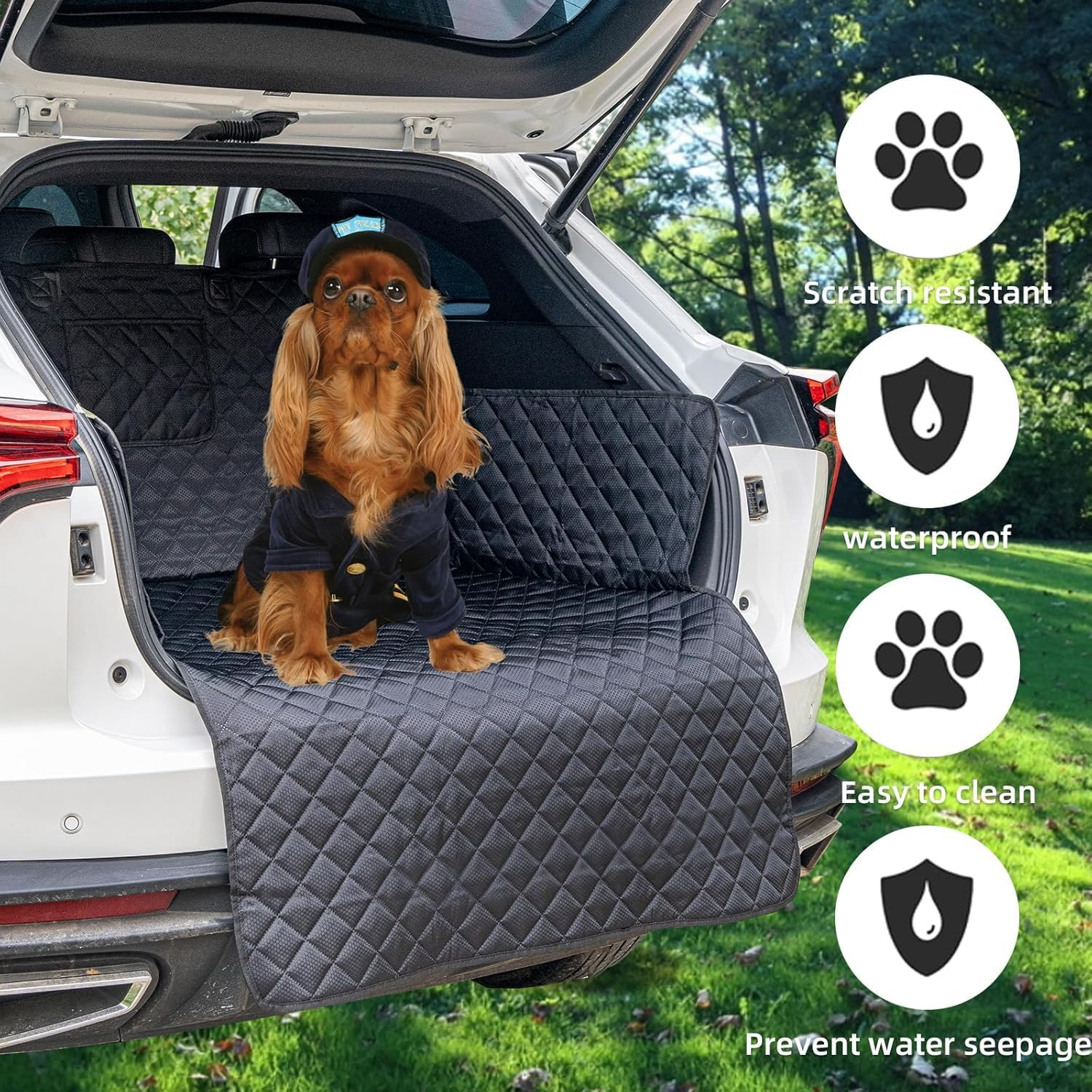 Dog Car Seat Cover Hard Bottom, Waterproof Pet Car Seat Cover Dog Car Hammock for Suvs Sedans Vans, Non-Slip Large Size Universal Fit Dog Seat Cover with Bumper Flap & Side Protectors, Black image number 1