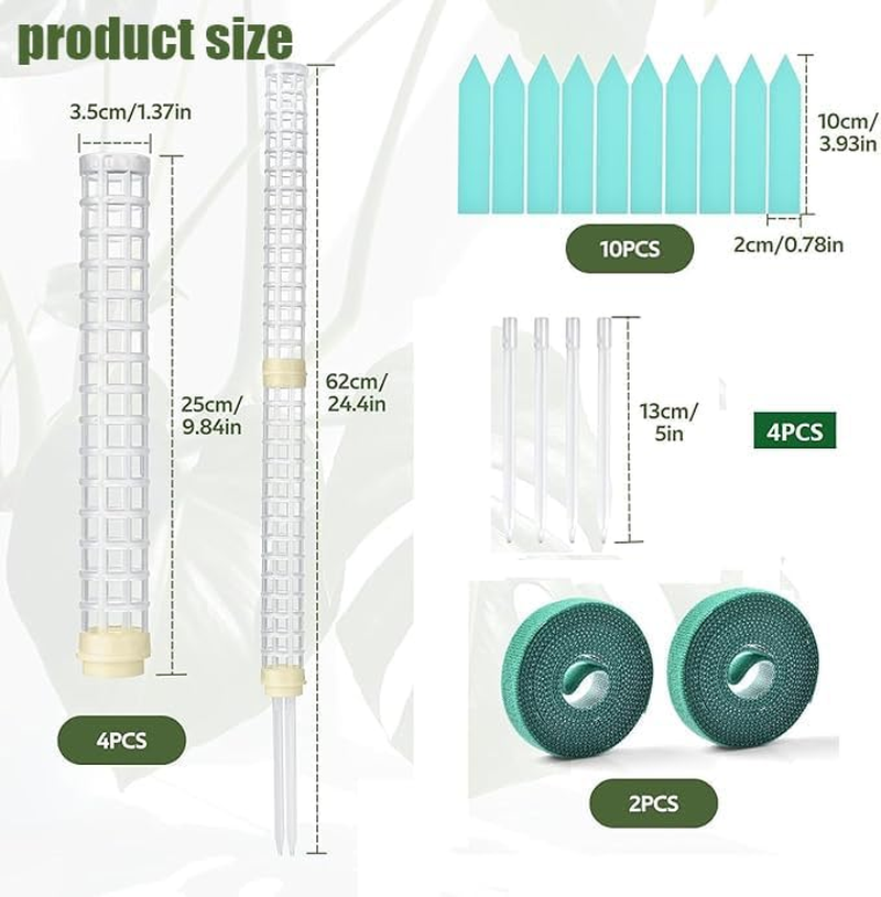4-Piece Stackable Moss Pole Plant Support with Green Mesh Climbing Stakes for Indoor Plants, Potted Plant Climbing Aid, Moss Pole for Monstera, Ivy, Pothos and Other Climbing Plants image number 5