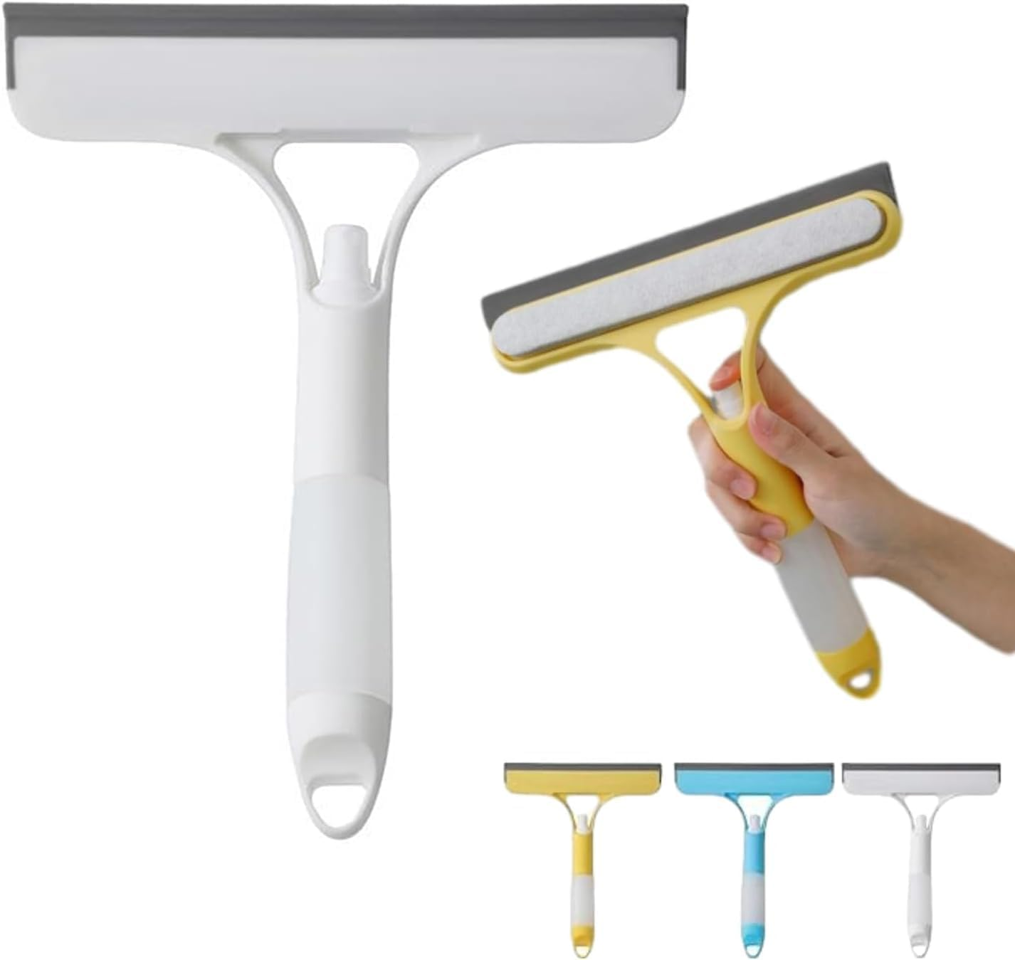 2025 New Window Cleaning Scraper 3 in 1, Squeegee for Shower Glass, Spray Function for Glass Doors and Windows, Mirrors Scraper, Brush. All-Purpose Window Cleaner Tool (Yellow+Blue+White)