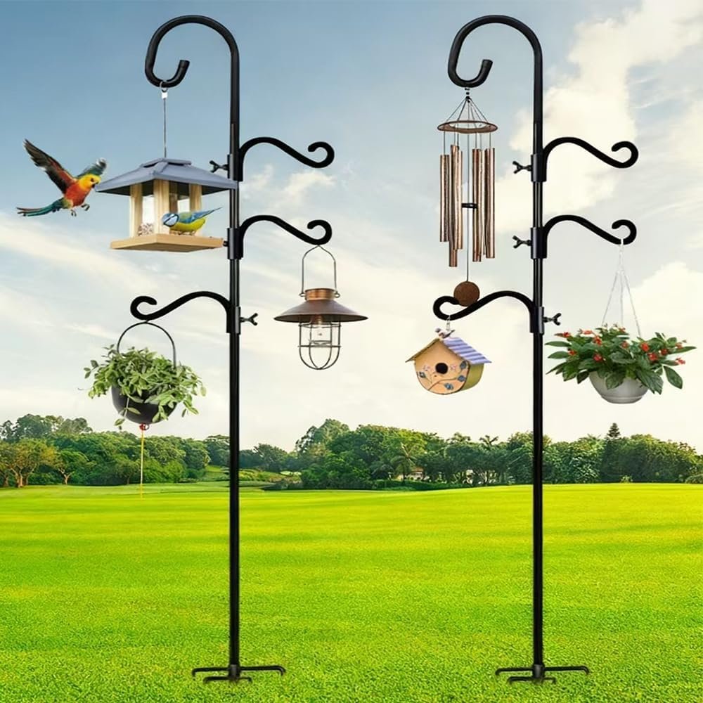 Bird Feeder Pole, 76-Inch Wild Birdfeeding Station Kit, Metal Birdfeeder Pole Stand, Bird Feeding Station with 3 Hanging Hooks, Birds House Poles for Garden, Outdoor Plant Hanger, Wedding image number 1