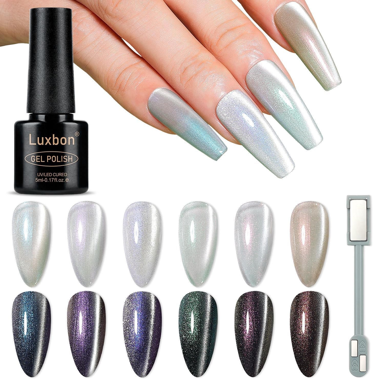 Luxbon 6 Pcs Cat Eye Magnetic Gel Nail Polish Set - Fall Colour Set Long Lasting Autumn Gel Polish, Uv Led Soak off Nail Art Designs Manicure Kit 026