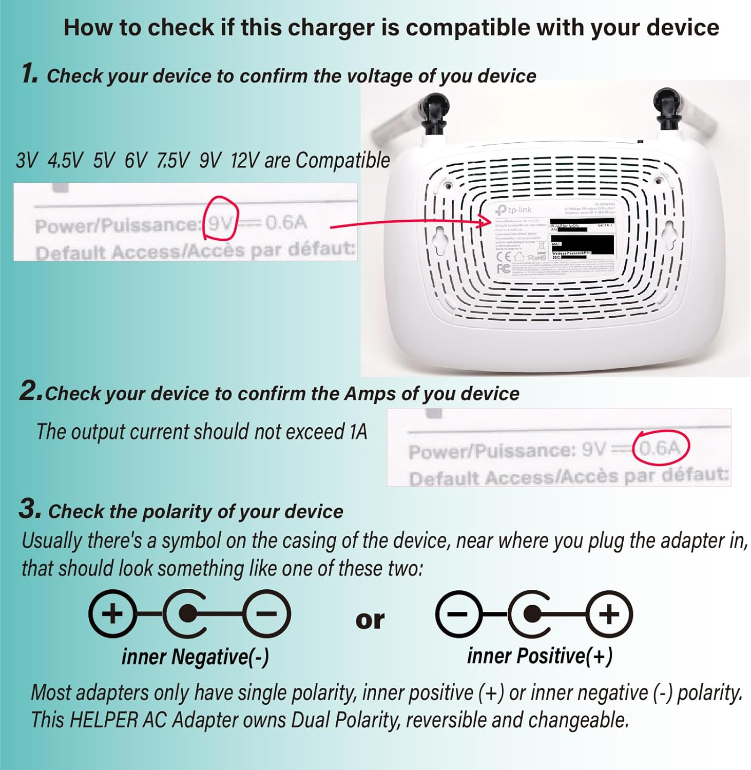Reversible Polarity 12W Universal 3V 4.5V 5V 6V 7.5V 9V 12V Regulated Multi Voltage Switching Replacement Power Supply Adapter Charger for Keyboard Routers Speakers Pedals CCTV Cameras TV Box Audio image number 2