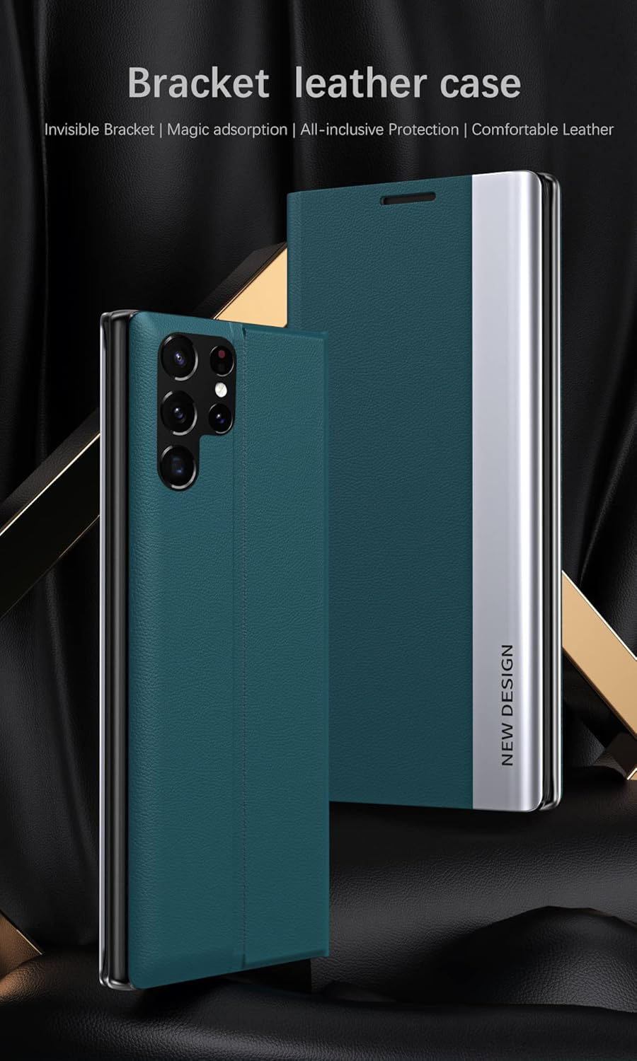 COQUE Case for Samsung Galaxy S24 Ultra Case, Magnetic Leather Case for Smartphones on the Right Side, Shockproof TPU Mobile Phone Case for Samsung Galaxy S24, Ultra Green image number 1