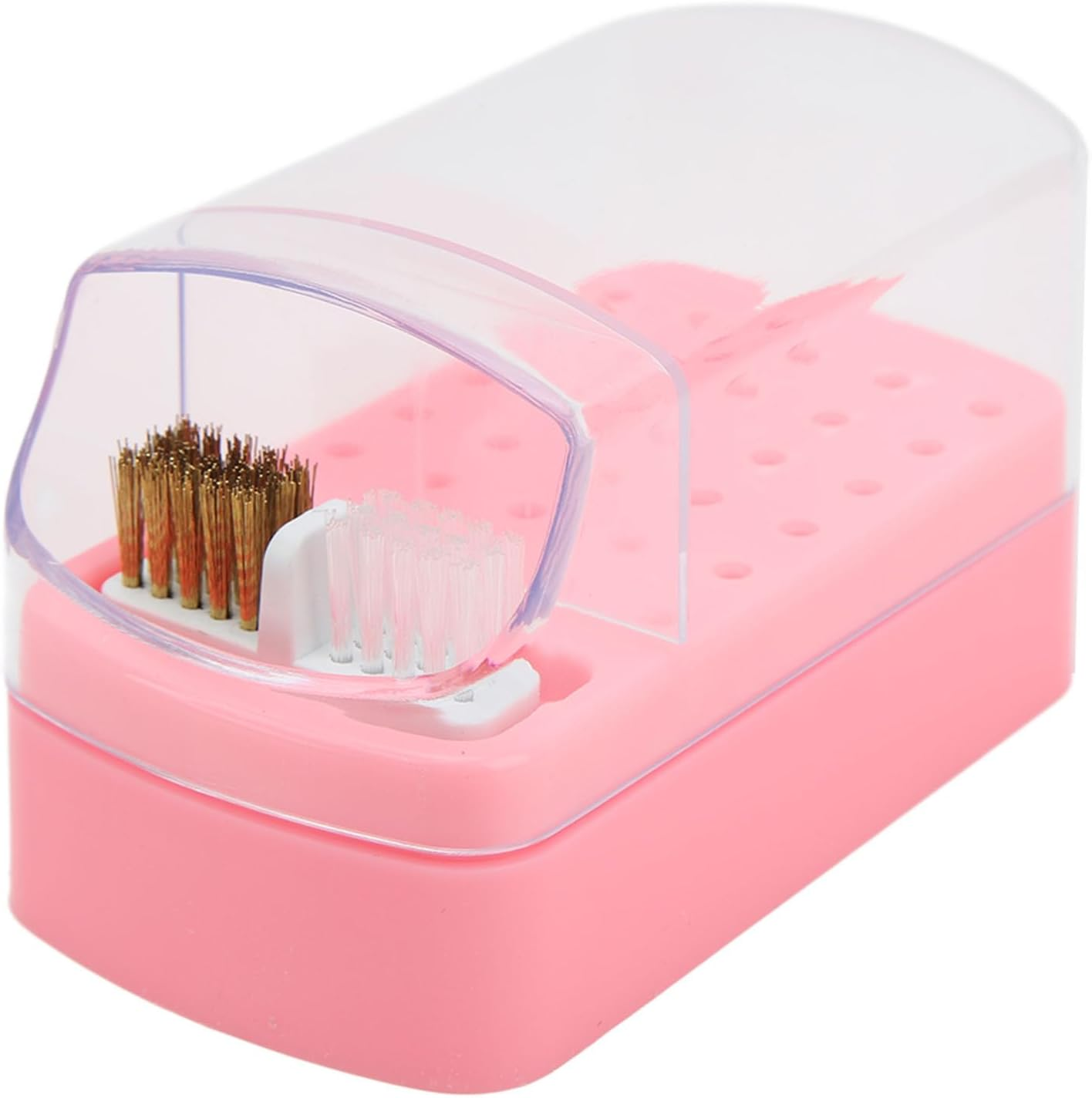 Nail Drill Bit Cleaner Holder, Space Saving 30 Holes Nail Drill Bit Cleaning Brush Holder, Compact Dustproof for Home Nail Technician (Pink) image number 1