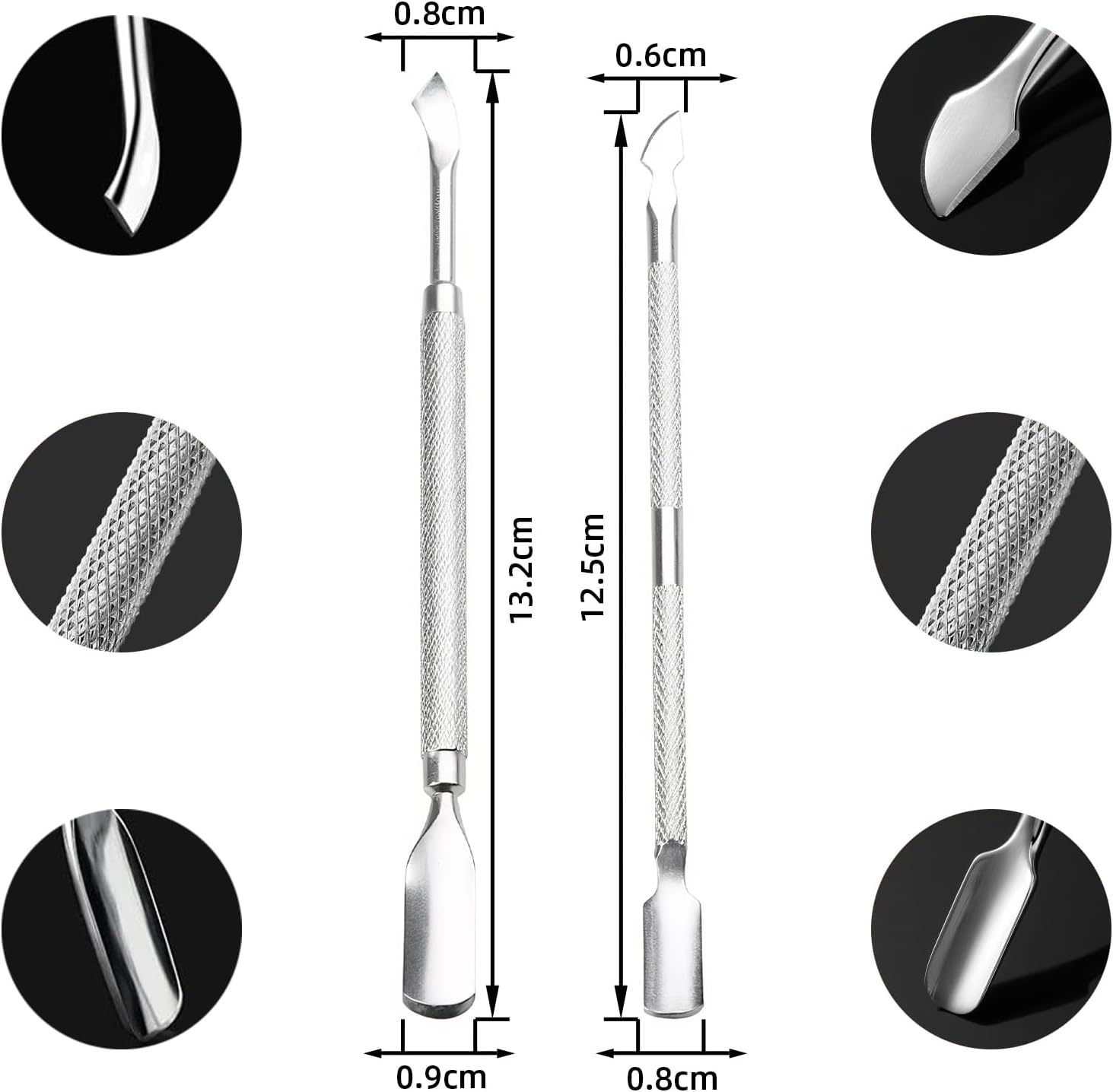 Hzqzaoan Cuticle Pusher & Cuticle Remover Set of 2 - Professional Nail Tools Kit - Worthy Manicures: Stainless Steel Anti-Slip Pusher, Trimmer Stick & Under-Nail Cleaner for Perfect At-Home Care!