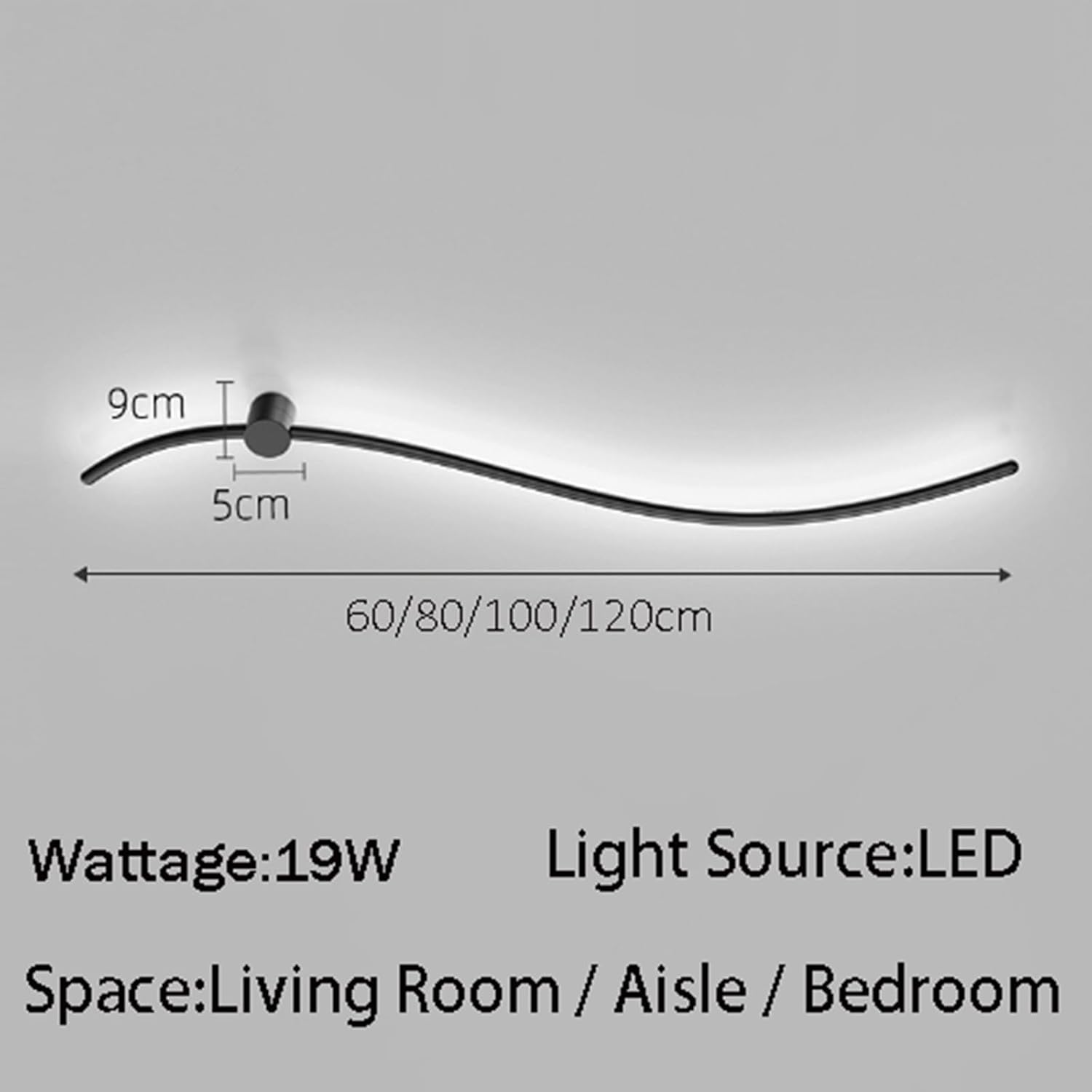 LED Wall Light Modern Indoor Black Wall Lamps Line Shape Art Light for Bedroom Kitchen Drawing Room Decorative Fashion and Minimalism 3000K/4000K/6000K Garage Lights (Neutral Light,100Cm) XXZ image number 2