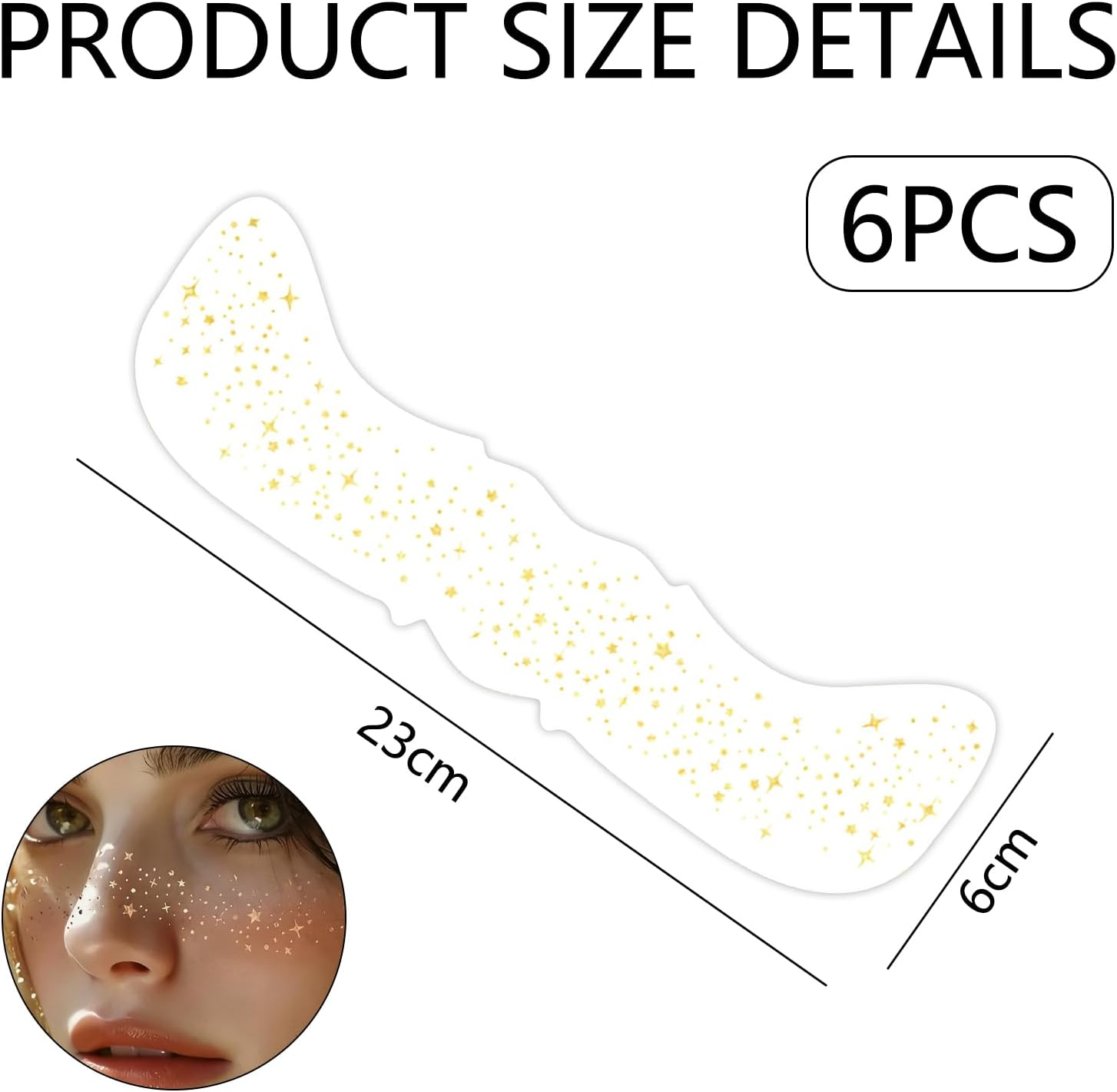 Luzcauwy 6Pcs Glitter Freckles Face Tattoo &ndash; Gold Speckles Makeup Patches for Festival, Cosplay, Photo Shoots & Parties, Easy to Apply Temporary Face Stickers image number 5