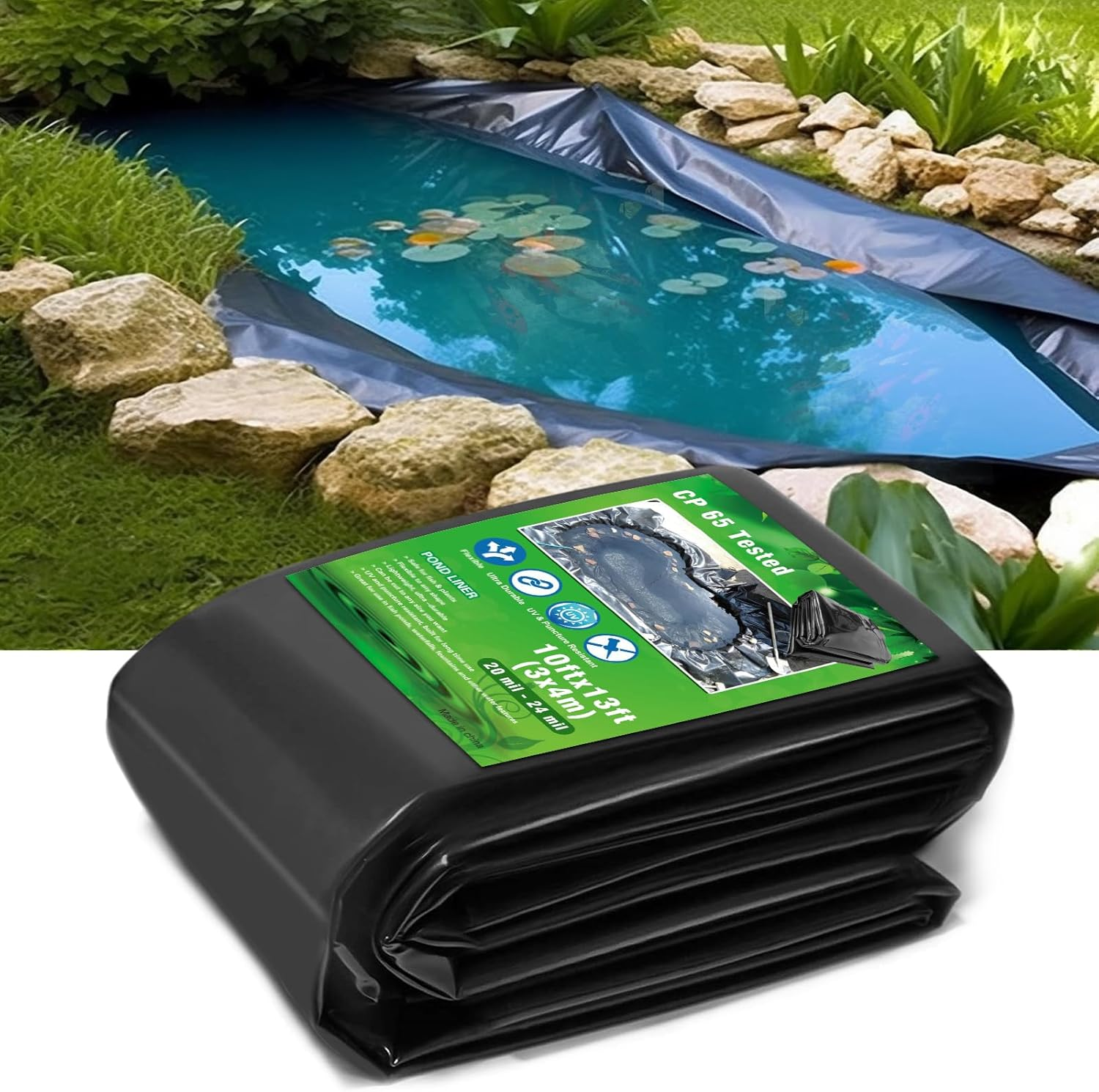 Heavy Duty Pond Liner 3 X 4M | 24Mil Thick HDPE Waterproof Membrane for Outdoor Fish & Koi Ponds, Garden Waterfalls & Backyard Water Features, Supports up to 1900L（500Gallon image number 6