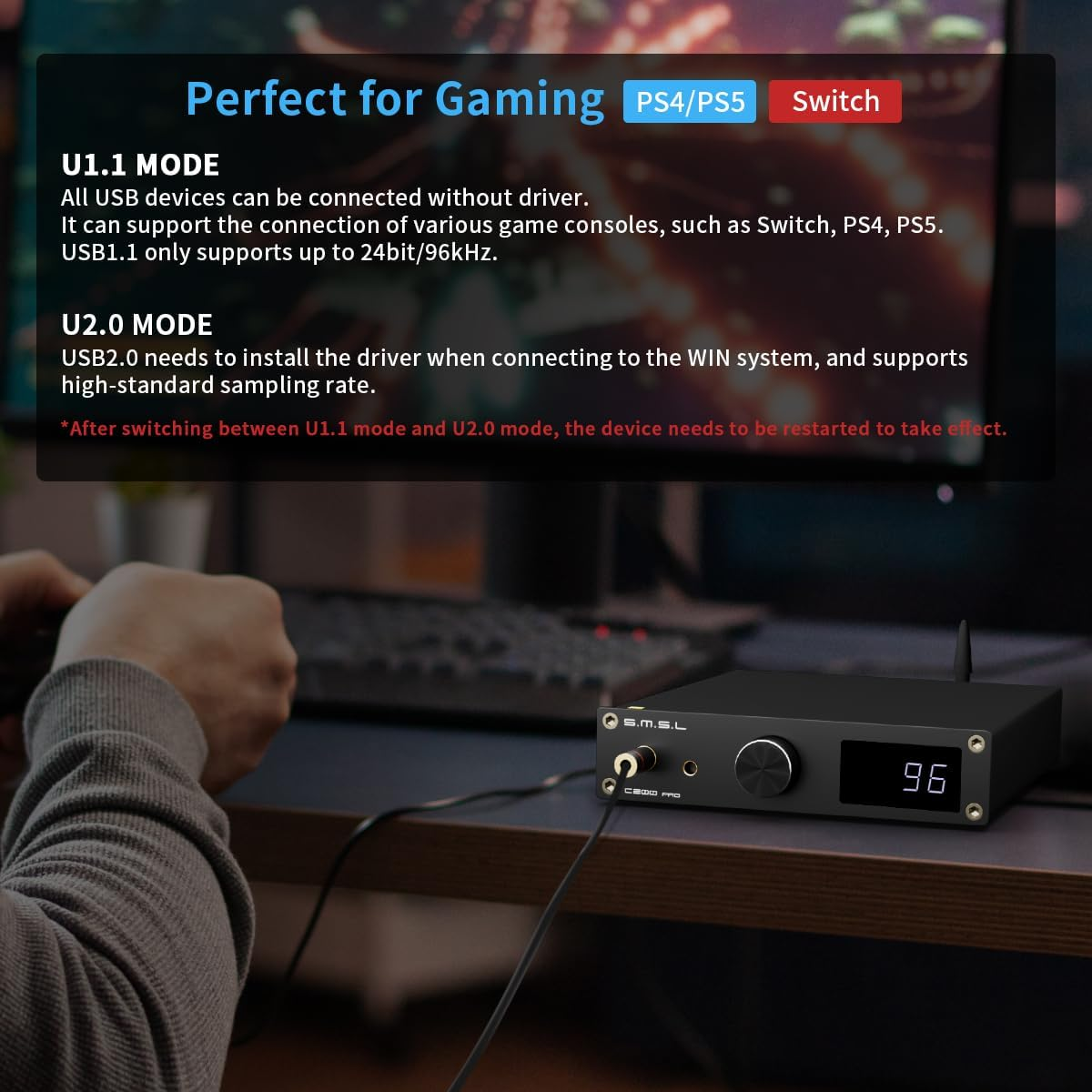 SMSL C200 PRO LDAC Headphone Amplifier, ES9039Q2M XU-316 DSD512 32Bit/768Khz Hifi Digital Audio Converter, Usb/Optical/Coaxial/Bluetooth to Rca/Trs/4.4Mm/6.35Mm Earphone DAC Amp for Ps5/Switch/Pc