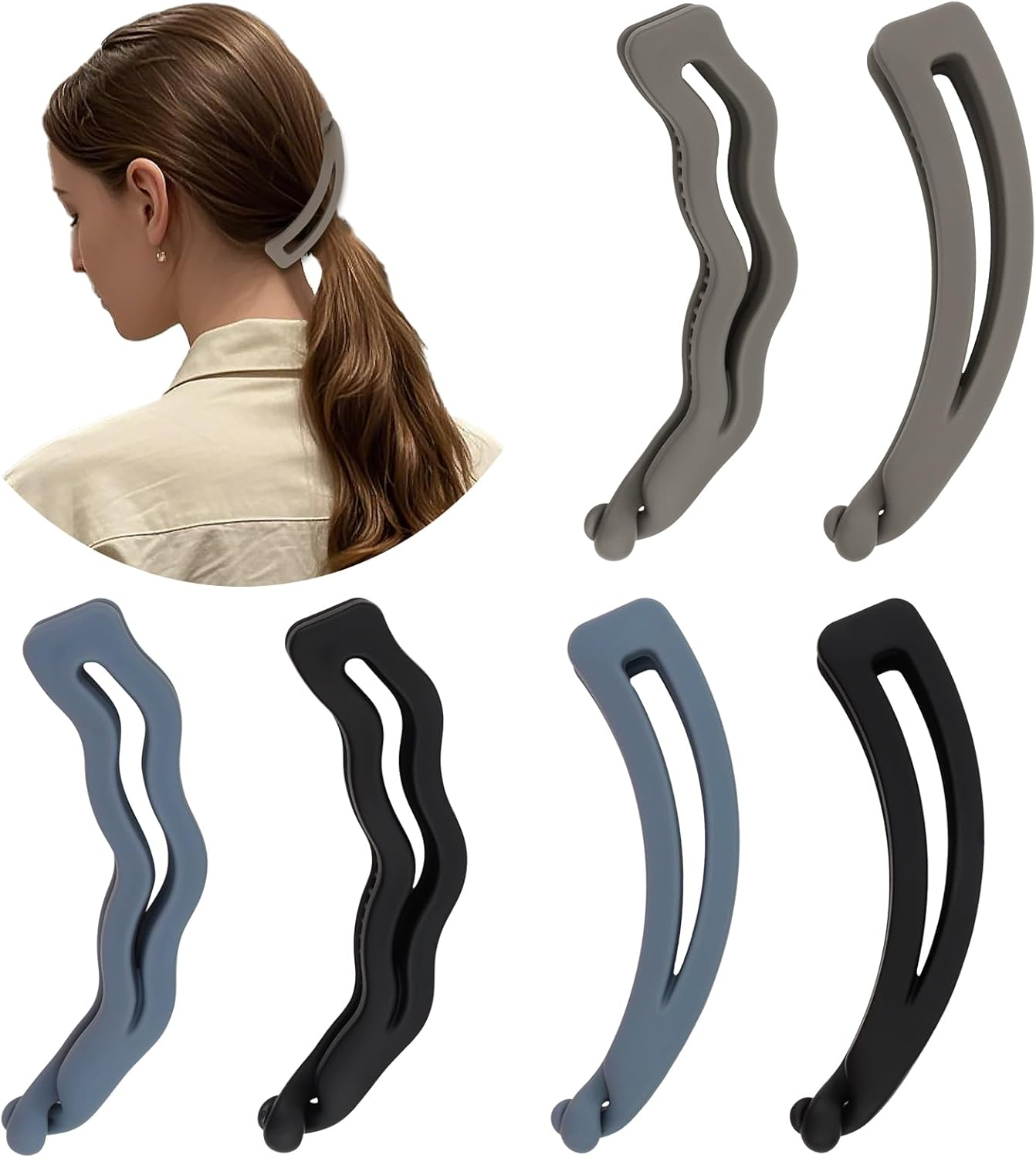 Bumlofa Banana Clip Hair Clips: Practical Wave Shape Hair Clips for Women, Multicolor Set image number 5