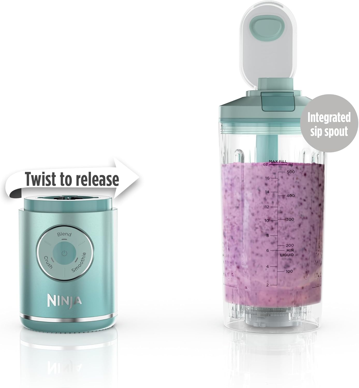 Ninja Blast Max, Portable Blender + Twist & Go, Personal Smoothie, Blend, Ice Crush, 3 Programs, Cordless, 22Oz Removable Vessel, Dishwasher Safe, Leakproof, Sea Glass, BC251MT image number 3