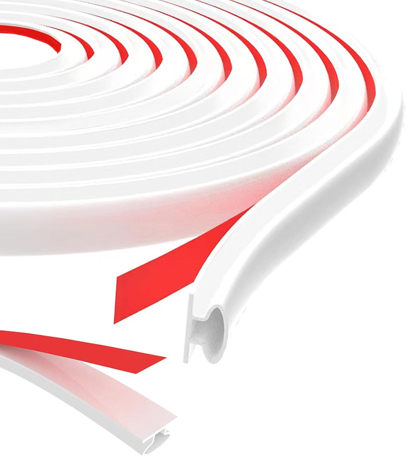 6M White D-Shape Rubber Door Sealing Strip, Self-Adhesive Soundproof Door Seal, Insulation Draught Excluder Tape for Doors Windows, Door Weather Stripping Replacement for 2.5-6Mm Gap