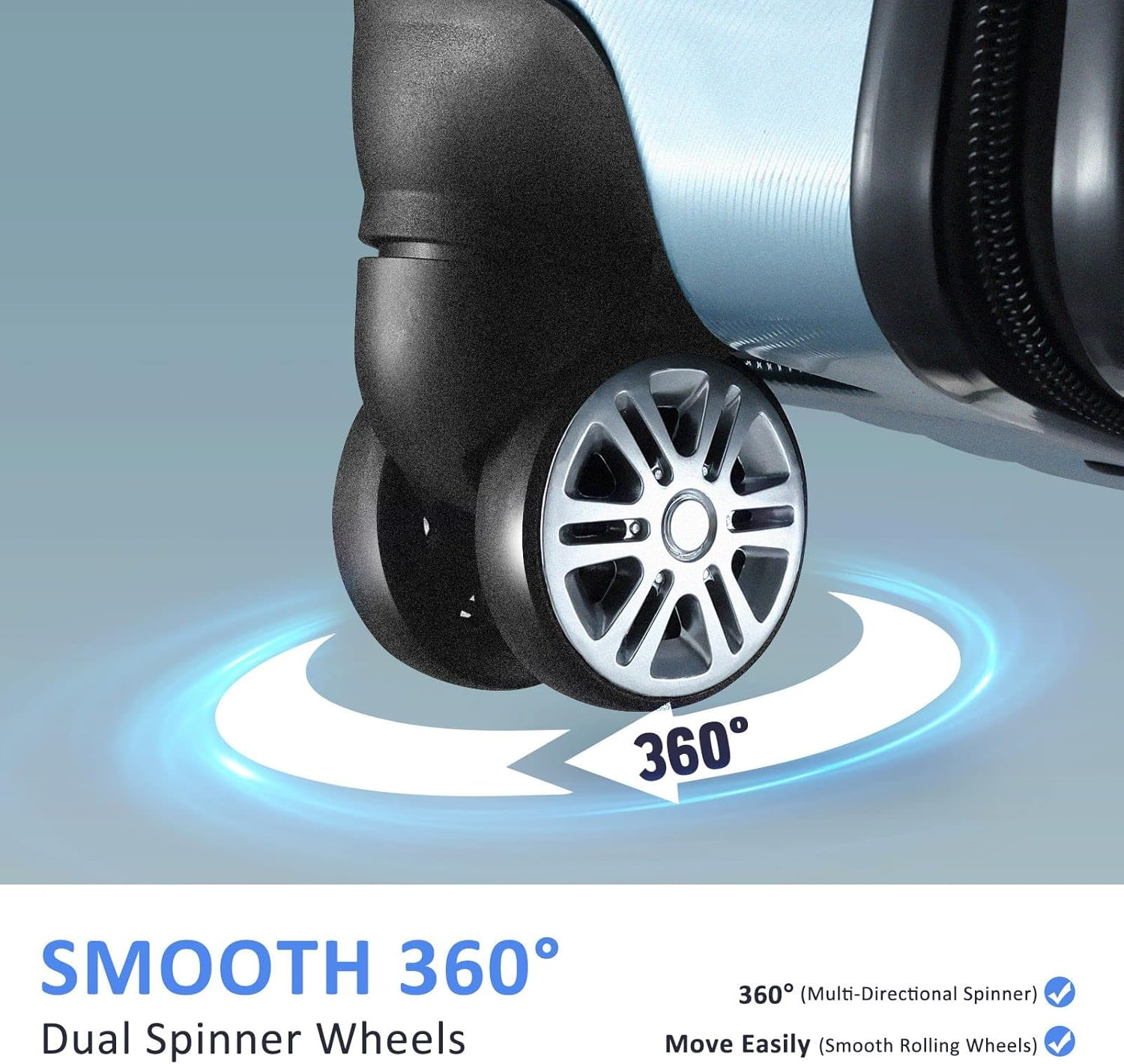 4Pcs Luggage Set Carry on Suitcase Traveller Bag Hard Shell Front Hook Lightweight Ice Blue image number 6