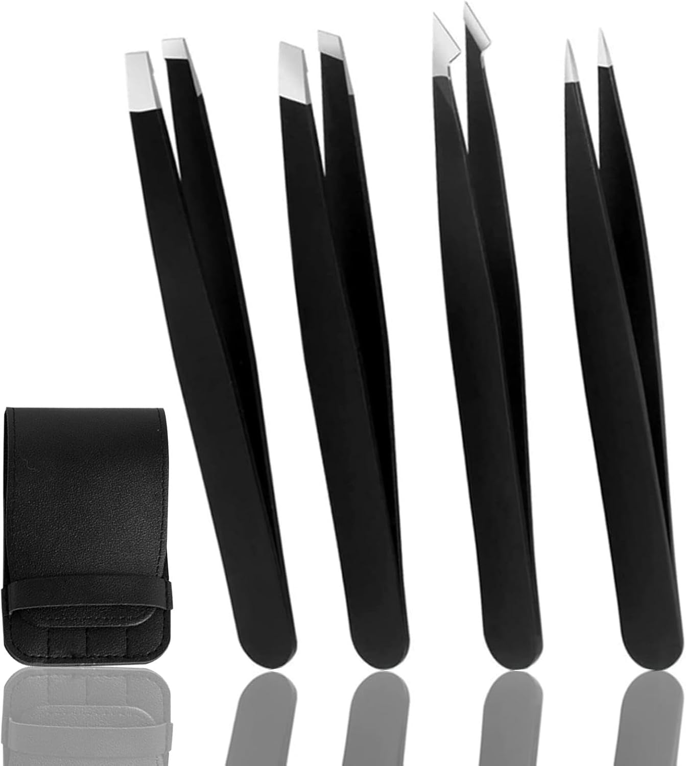 Eyebrow Tweezers Set, 4 Pack Stainless Steel Tweezers for Eyebrows, Precision Tweezers for Ingrown Hair, Eyebrows Plucking, Daily Beauty Tool for Men and Women(Color:Black) image number 2