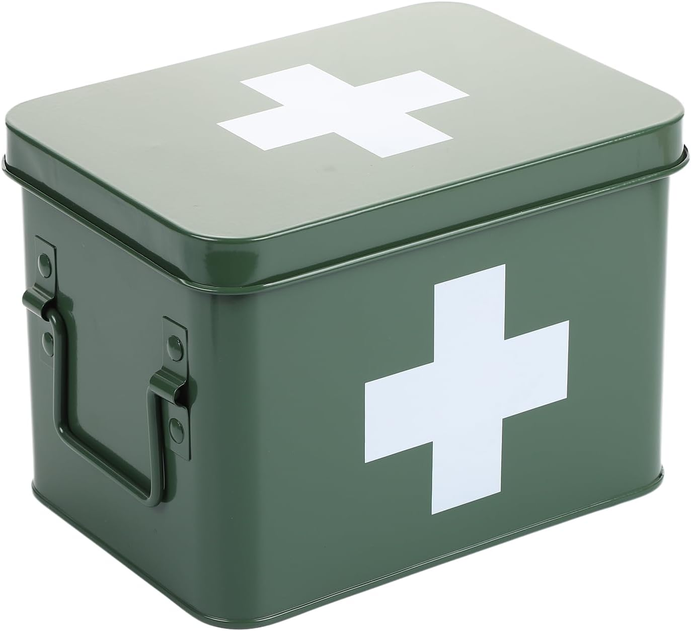 Lassos Boutique Retro Enameled First Aid Box for Medicine Storage and Home Decor with Lid and Removable Tray (Green/White)
