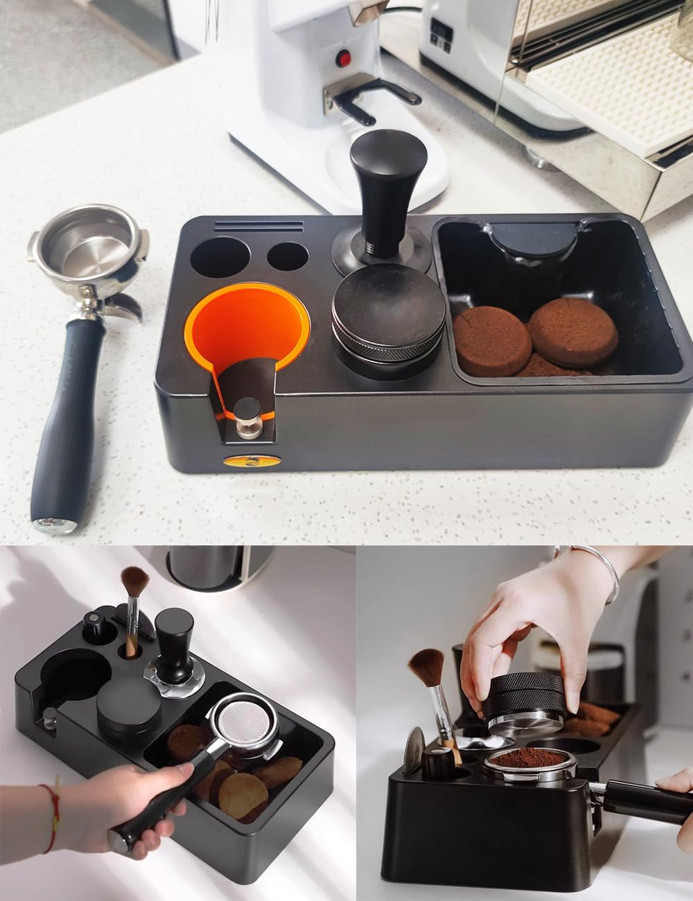 Espresso Coffee Knock Box Organizer for Storage 51 54 58Mm Portafilter Holder Distributor Tamper Puck Screen, Detachable Dump Bin Coffee Accessories Container for Coffee Bar Tamping Station Base Stand image number 1