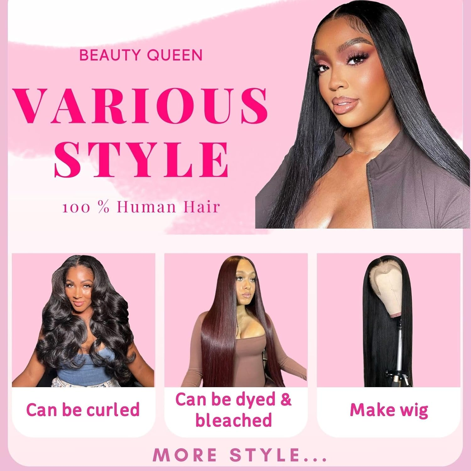Beauty Queen 16A Brazilian Straight Bundles Human Hair (20 22 24 Inch) 100% Unprocessed Straight Human Hair Bundles Quick Weave Hair 3 Bundles Thick Remy Virgin Hair Extensions Natural Color image number 1