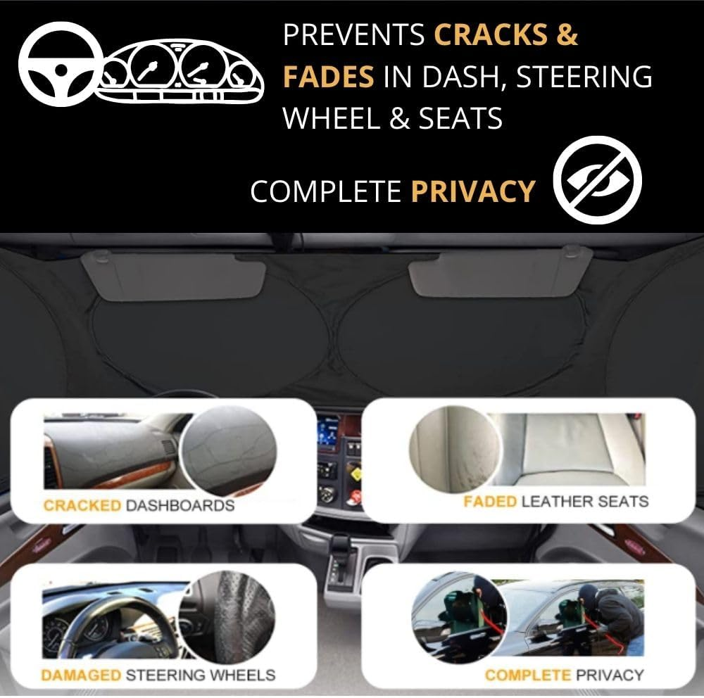 Maro Semi-Truck Sun Shade for Windshield and Side Windows 240T UV Protective Sunshade Windscreen and Side Windows Sun Visor for Commercial, Big Rig Truck with Maximum Coverage image number 6