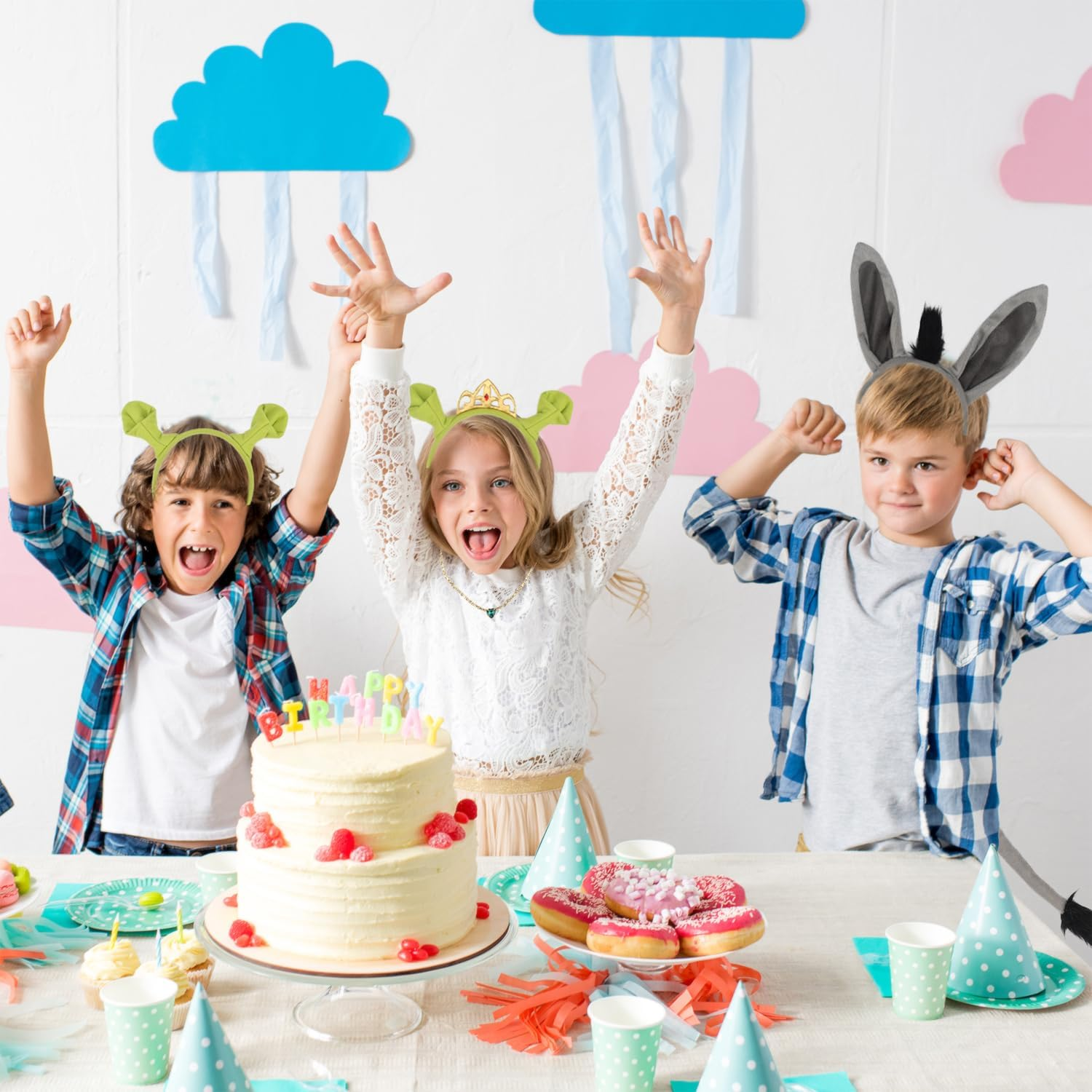 HODRME 5 PCS Ogre Ears Princess Headband Donkey Ears Set-Halloween Christmas Festival Theme Party Cartoon Cosplay Costume Accessories Include Ears Necklace and Tail image number 4