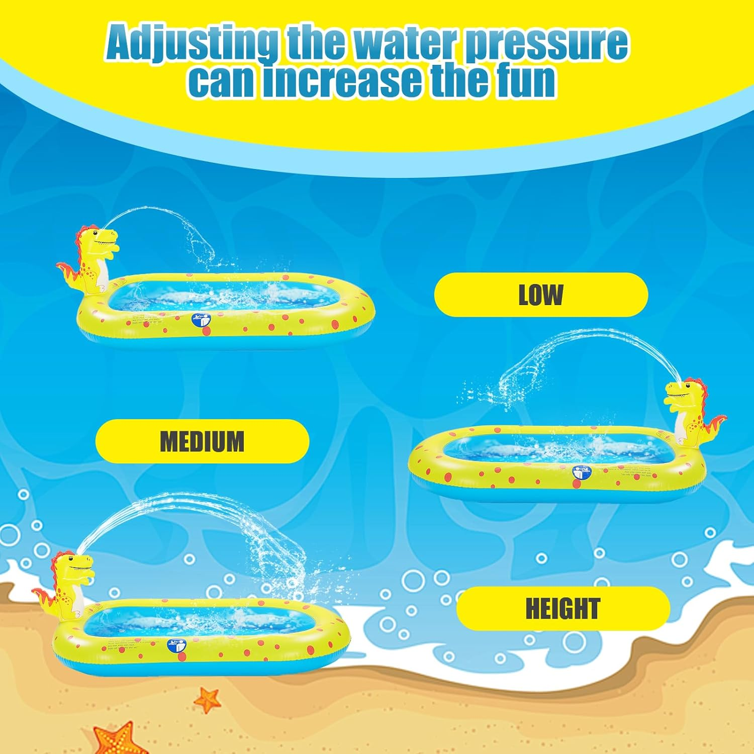 Inflatable Sprinkler Pool for Kids, Cute Dinosaur Kiddie Pool, 3-In-1 Backyard Splash Pad Swimming Outdoor Water Toys for Toddlers(Yellow) image number 2