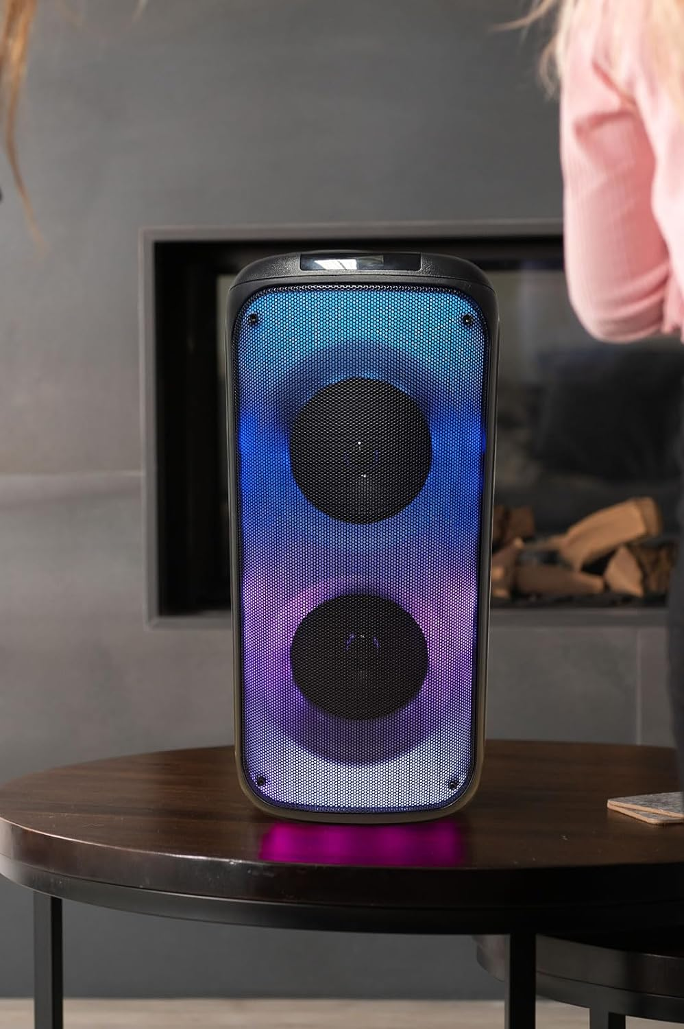 Vocal-Star Portable Karaoke Machine with Bluetooth, 2 Microphones, 100W Speaker, 6 Dazzling LED Full Speaker Lights Effects, Records Vocals, TWS, AUX, Rechargeable image number 1