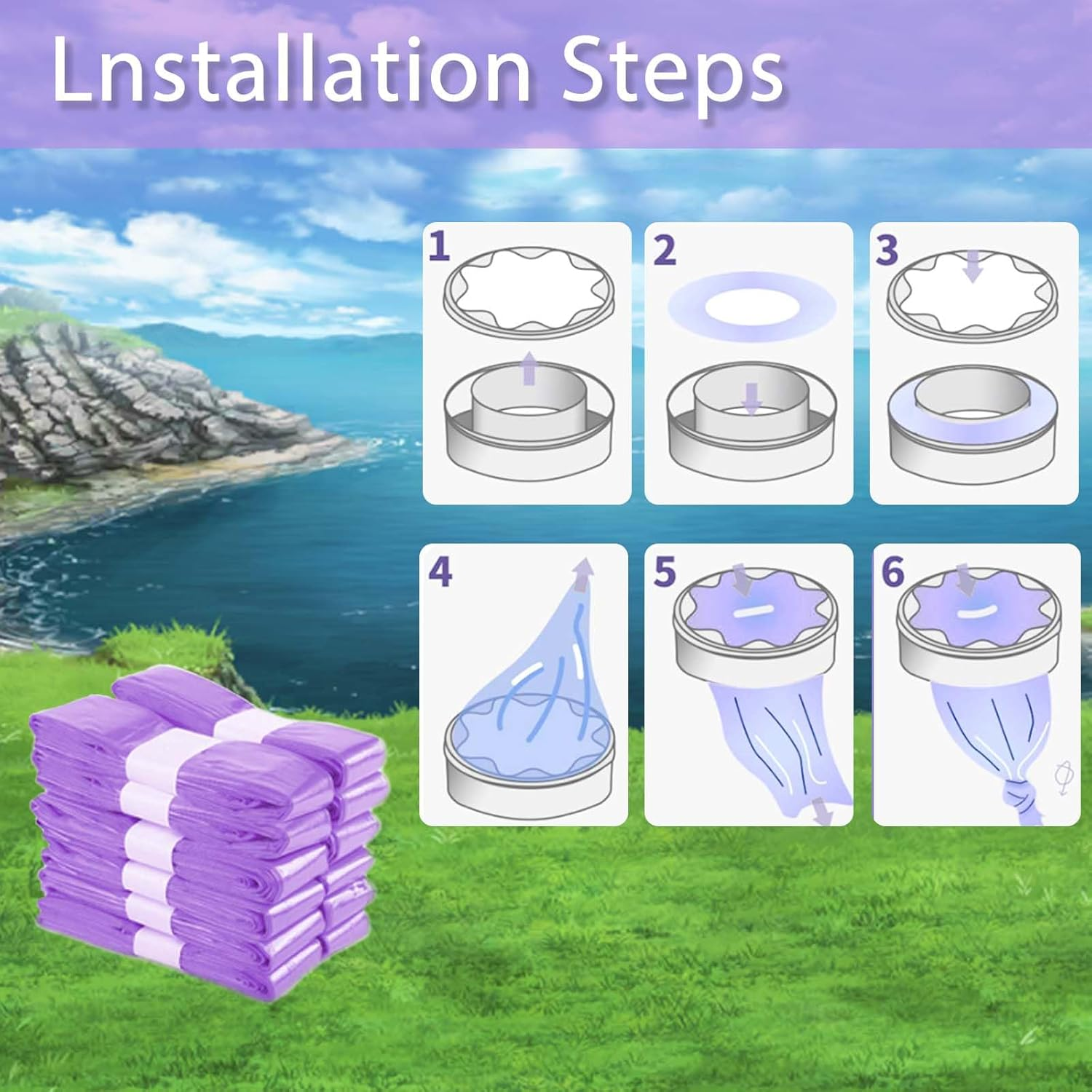 12-Pack 4.5M Nappy Bin Refill Bags Nappy Bags Disposable, Nappy Bin Refill Compatible with Angelcare/Tommee Tippee Sangenic and Platex Diaper Genie Diaper Pail(Purple) image number 2