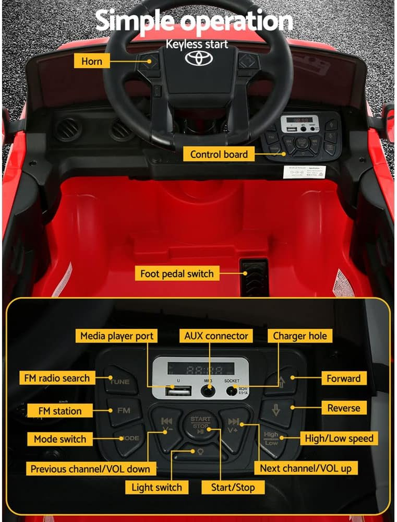 Toyota Kids Ride on Car Jeep, Licensed Tacoma Remote Control 12V Battery Horn Headlight Built-In Music 30Kg Capacity Safety Seat Belt Electric Cars for Toddlers Baby Walkers Little Tikes Kid Toy Red image number 1