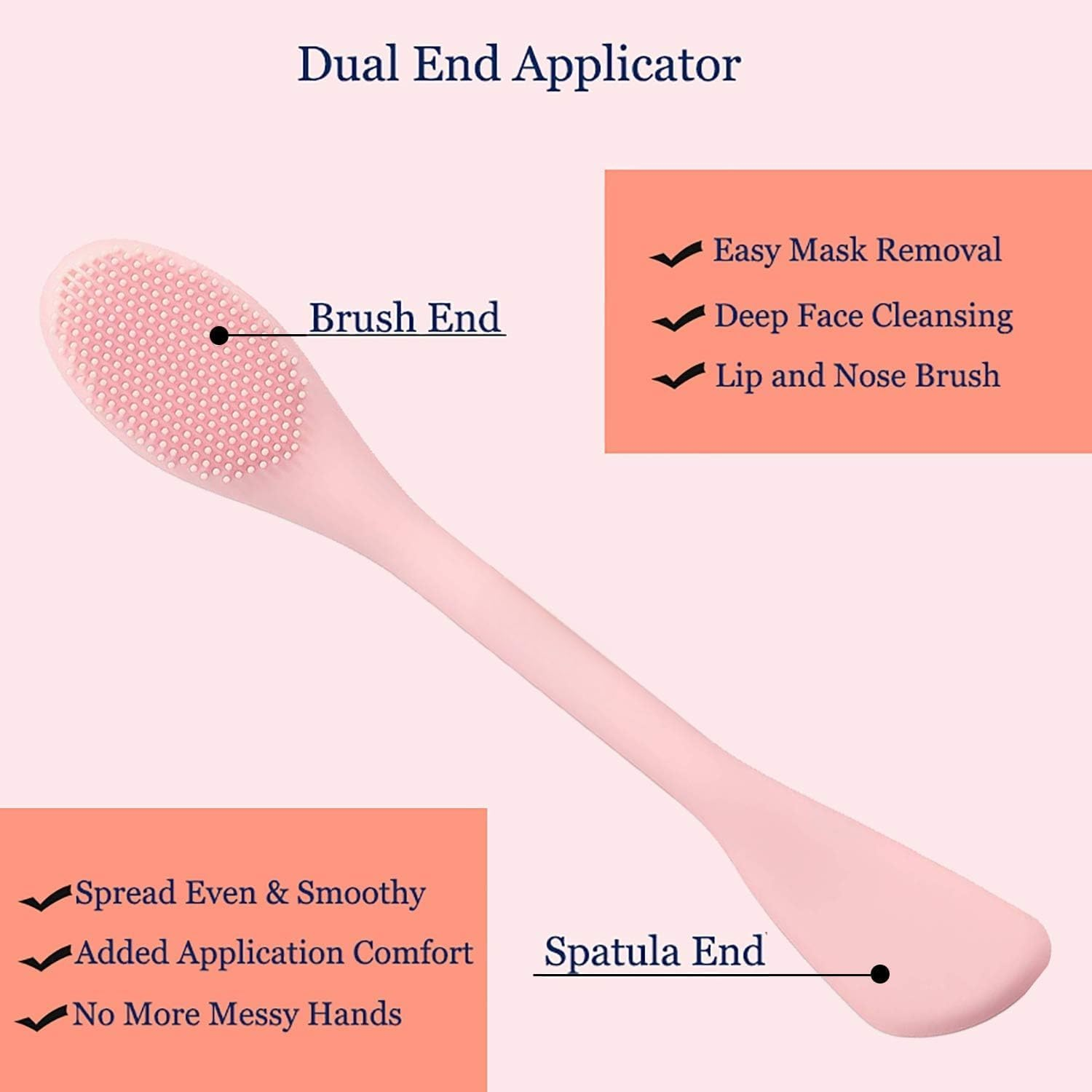 Double-Ended Facial Mask Applicator Set of 2 - Ideal for Applying Mud, Clay, Charcoal Mixed Masks, Creams, and Lotions - Soft Makeup Beauty Tools in Pink and Gray Color Combination, Made of Silicone image number 2