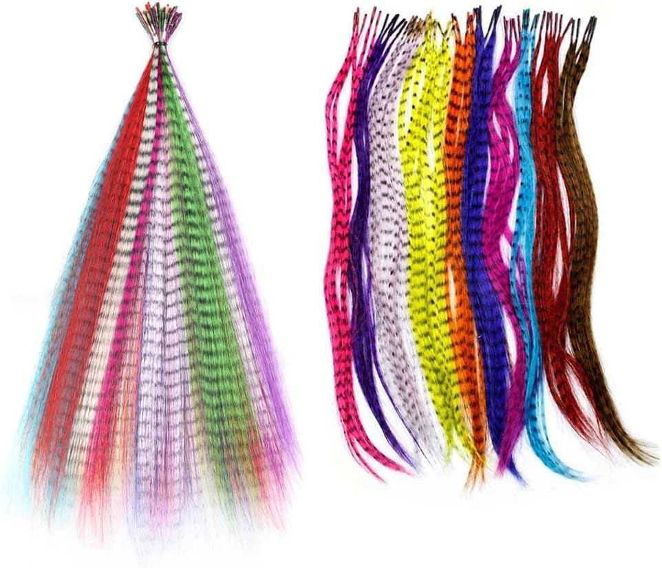 YUDAOHAIR Synthetic Feather Hair Extensions for Women 16 Inch Hairpieces With100Pcs Silicone Micro Link Beads and 2 Crochet Hooks Hair Feathers with Tools Kit (16'', 12 Feather Mix Colors) image number 4