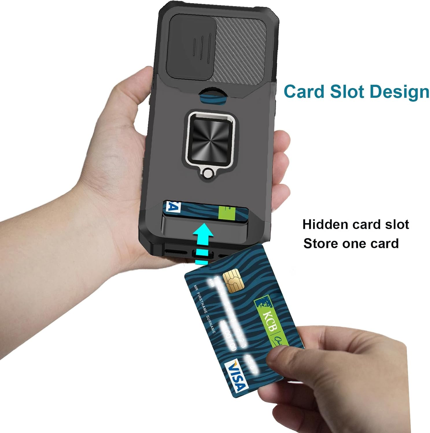 Rojarou for Samsung A17 Case with Card Holder,For Samsung Galaxy A17 Case with [Slide Camera Cover][360&deg; Rotate Ring Stand] Heavy Duty Protective Phone Case for A17 5G-Black image number 5